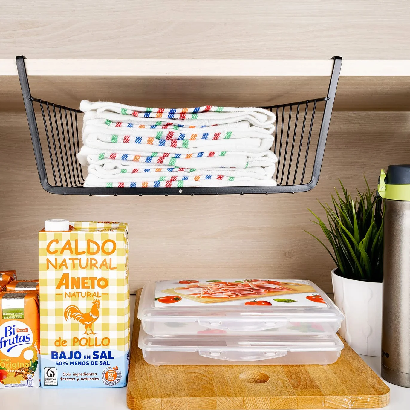 Pack 2 Kosze do przechowywania pod półką Metalowy kosz na szafki kuchenne 30x24x14cm Kosz Wiszący Przechowywanie pod półką