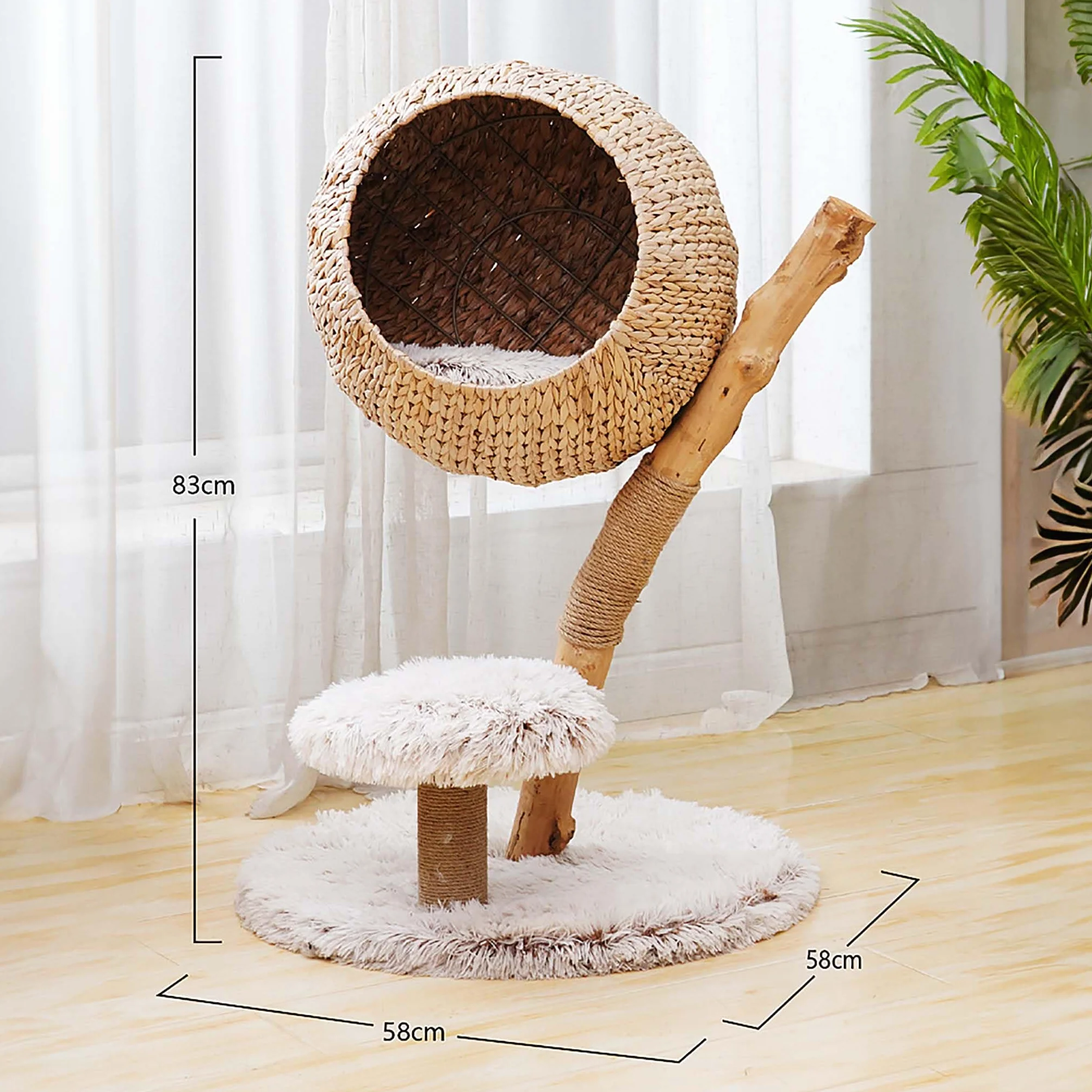 Fudajo Designerski drapak dla kota 83cm w stylu gałęzi z pluszem i koszykiem do leżenia