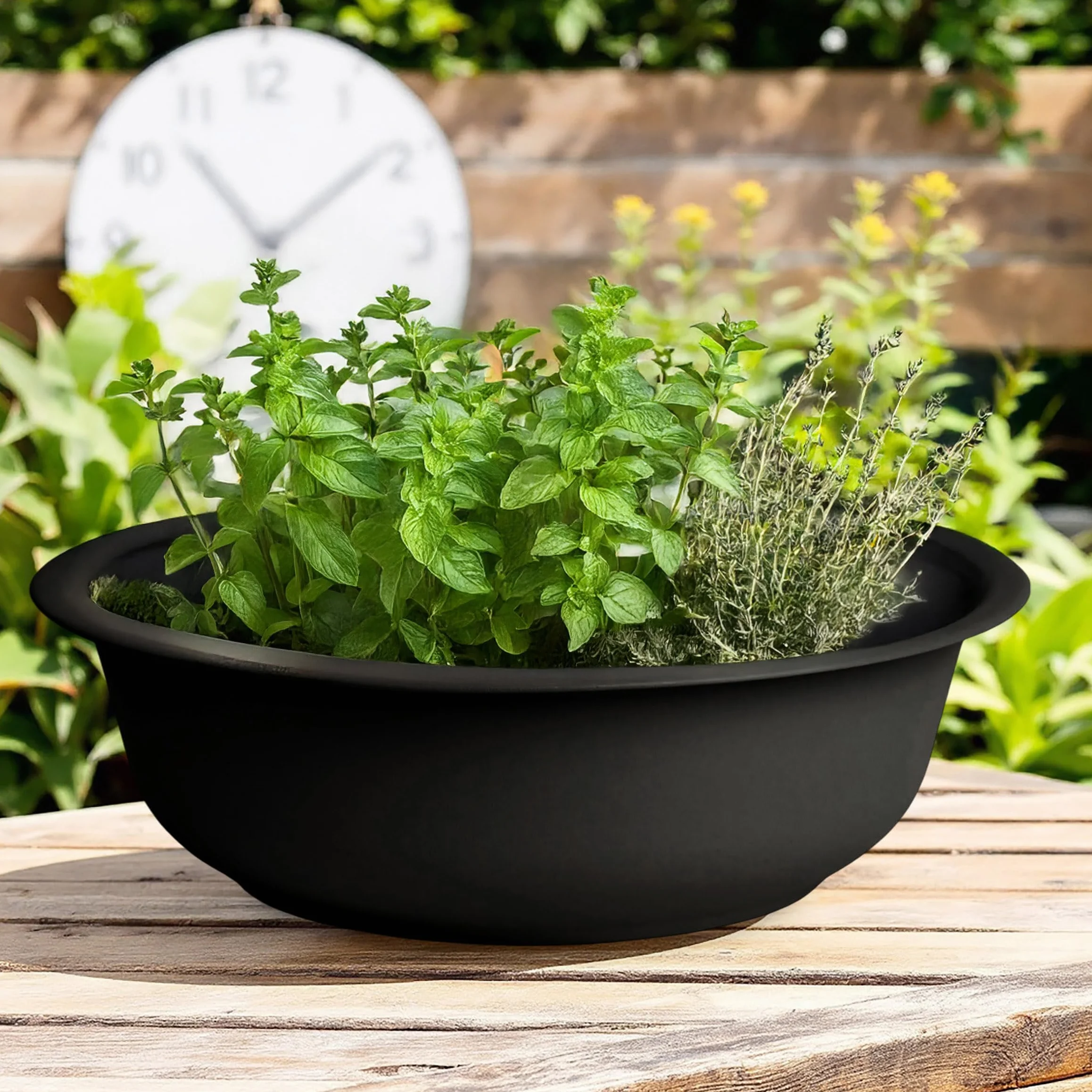 Spetebo Mini staw ogrodowy, okrągły, czarny, 52 cm, dekoracja ogrodowa, metalowa miska na kwiaty, duży – ozdobny staw na balkon, do stawu, donica na kwiaty, do oczka wodnego, oczka wodnego