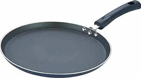 Vinod Patelnia do naleśników, nieprzywierająca patelnia do naleśników, Chapati, Roti i Dosa Tawa do płyt indukcyjnych, kuchenek gazowych i ceramicznych, powłoka odporna na zarysowania - 25 cm, grubość 4 mm, czarna