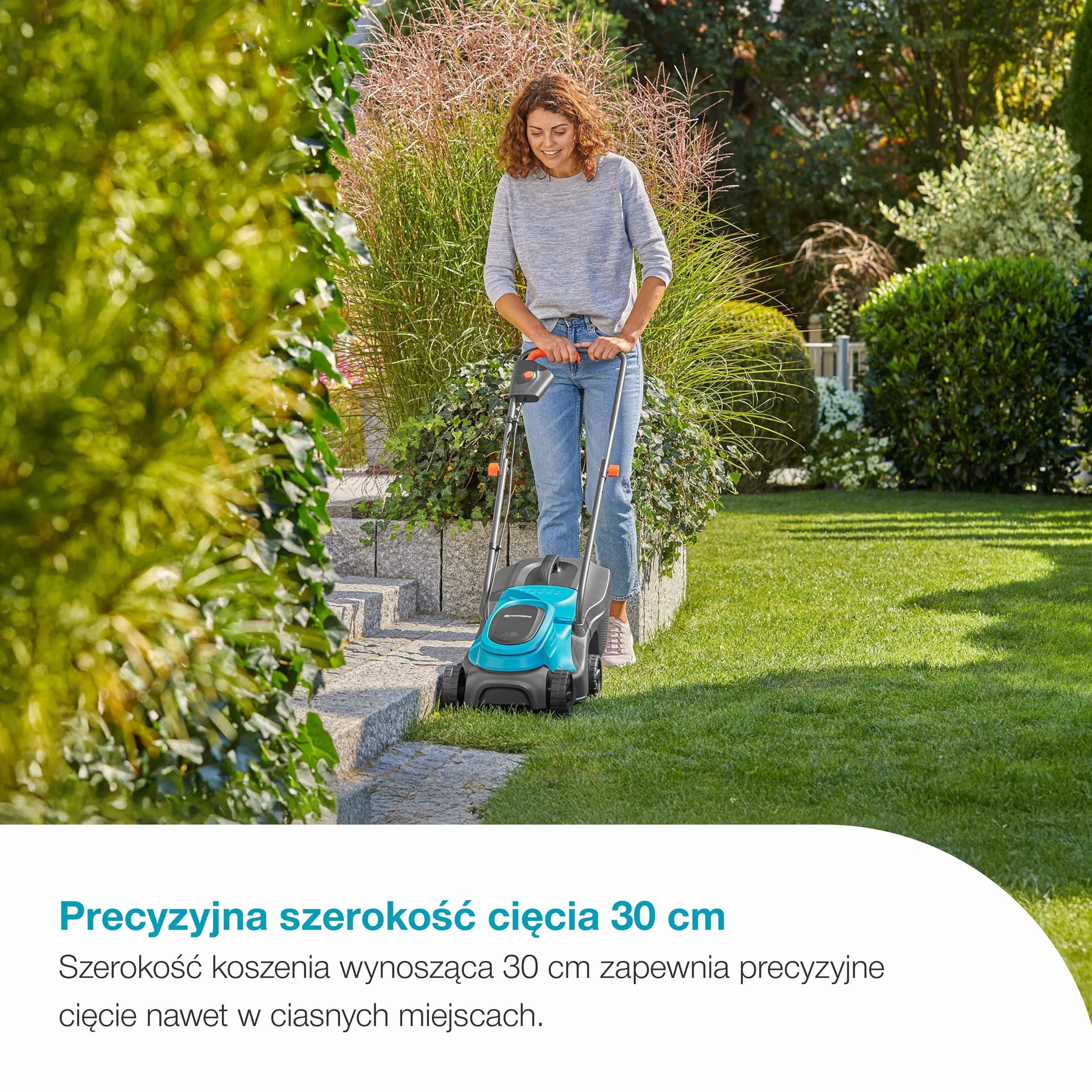Gardena Kosiarka akumulatorowa EasyMax 30/18V P4A – zestaw z akumulatorem: Ostrze tnące, Lekkość, Regulacja wysokości, Zbieranie trawy, Brak przewodu (14629-20)