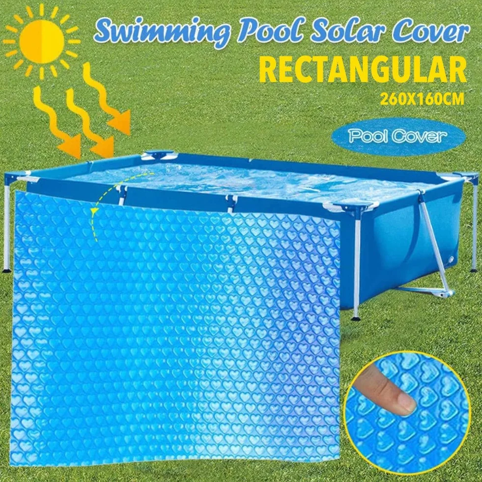 Plandeka solarna do basenu, prostokątna, 260 x 160 cm, folia solarna, folia z wypustkami, do ogrzewania basenu, plandeka solarna do podgrzewania wody, niebieska