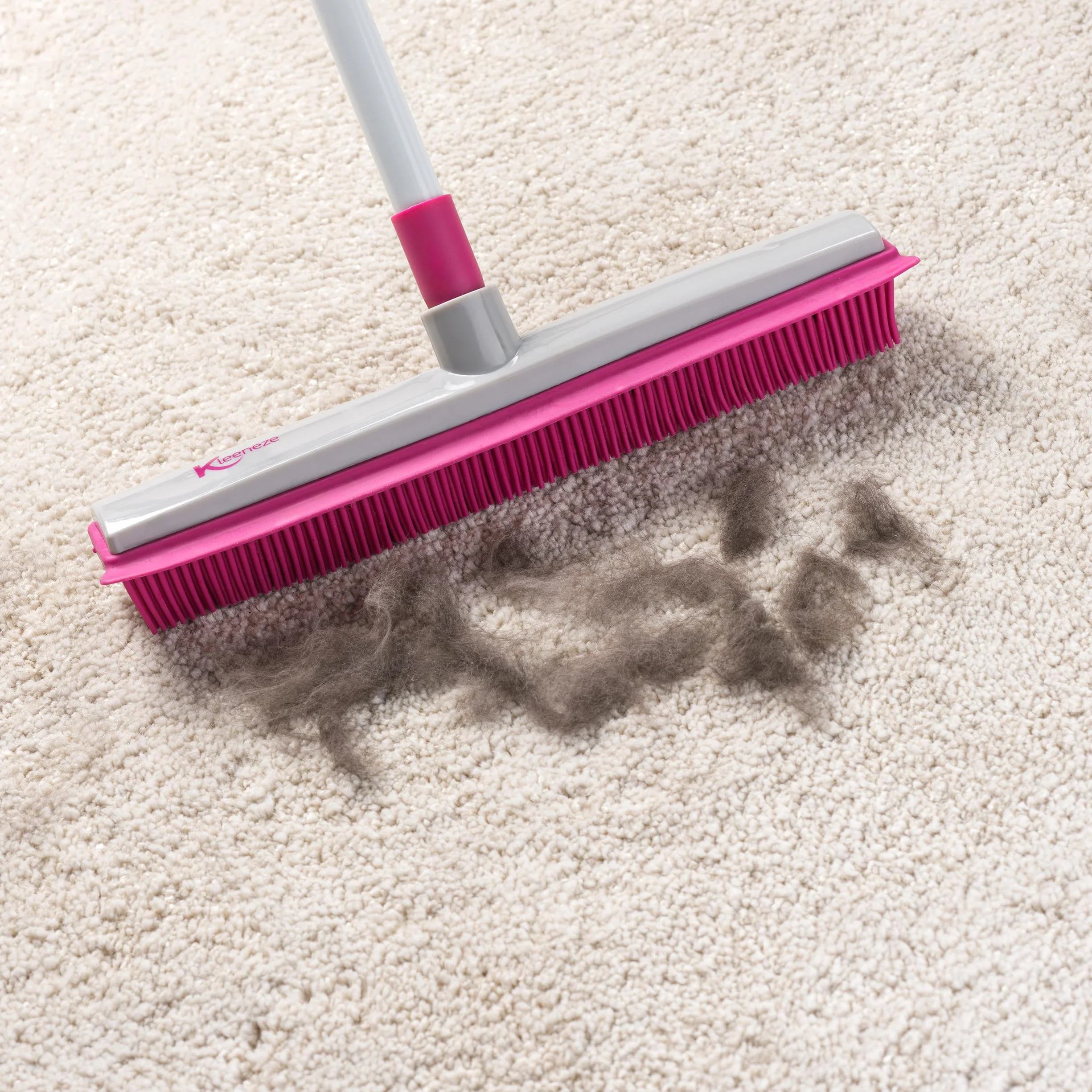 Kleeneze KL065315EU Electrostatic Rubber Head Floor Broom with Squeegee Edge, Sweeping Brush For Pet Hair, Fine Dust, Dirt and Spillages, Pink/Grey