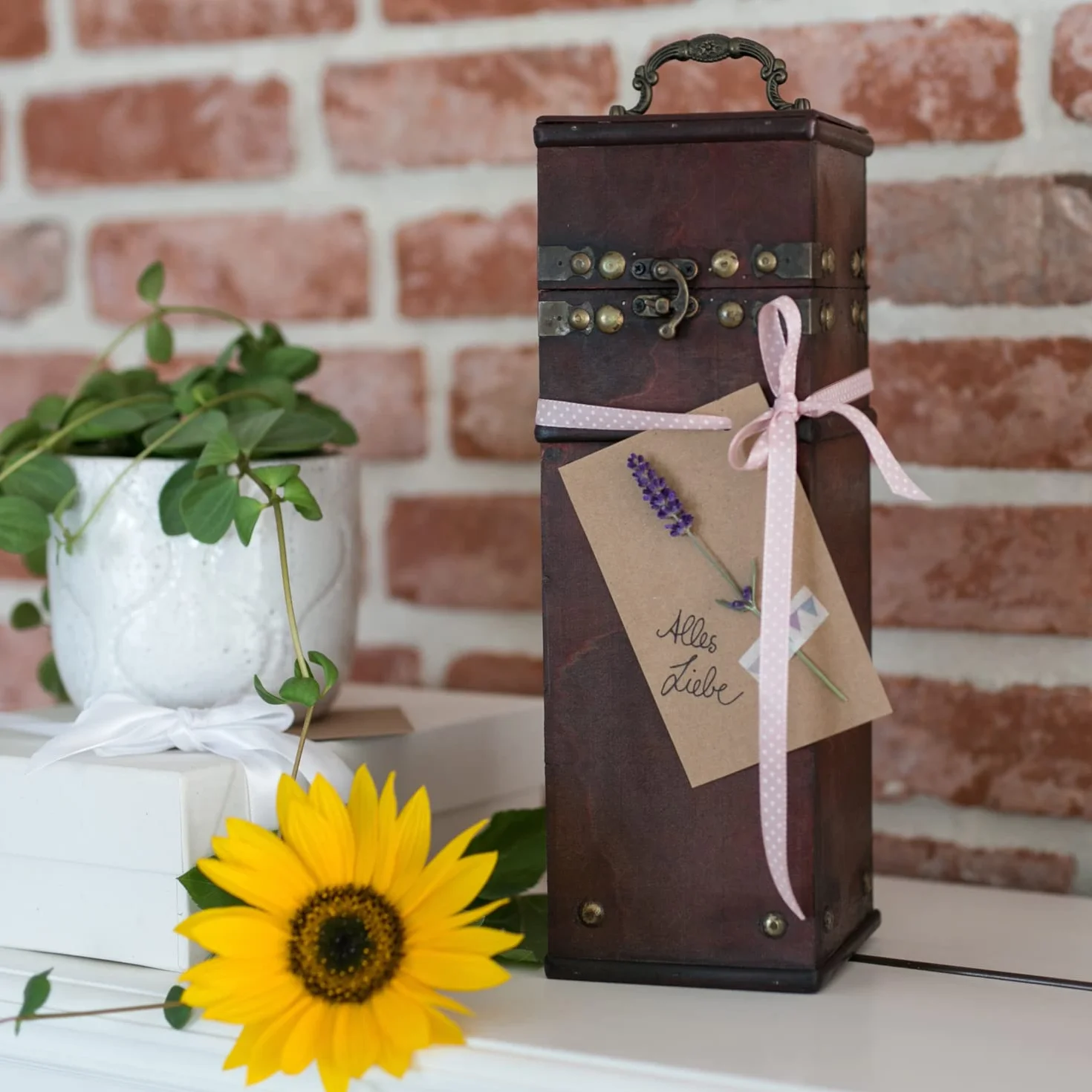 HMF Dekoracyjne pudełko prezentowe w stylu vintage z pokrywką z drewna | na 1 butelkę wina | format poziomy | Hiszpania