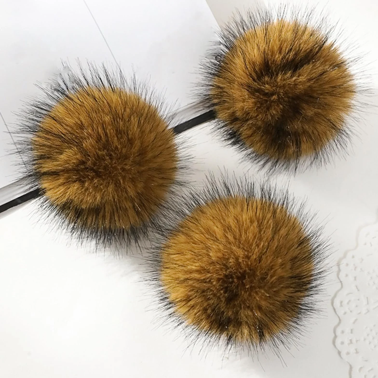 Zabawka dla kota z futra królika, 3 szt., 8 cm, gigantyczne kulki z pomponami, interaktywna, zmywalna, miękka, dla kotów