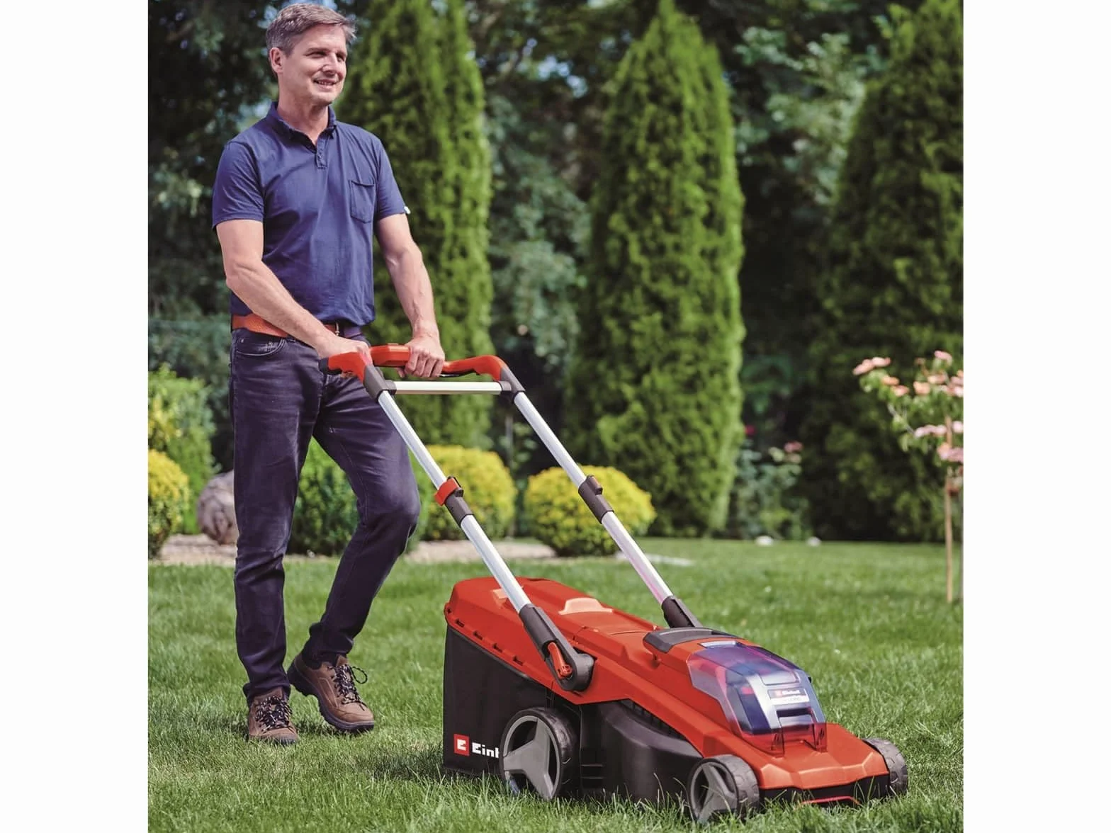 Einhell Kosiarka akumulatorowa RASARRO 36/42 Power X-Change (36 V, szerokość cięcia 42 cm, do 550 m², szczotka do mulczowania, pojemność 50 l, akumulatory i ładowarka)