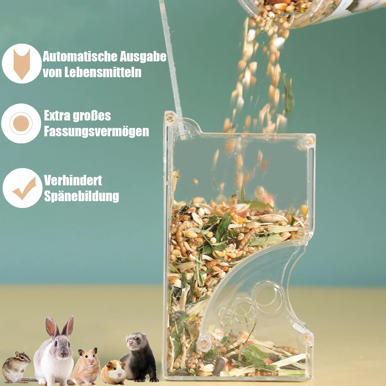 Przezroczysty akrylowy automatyczny dozownik pokarmu dla chomików 300 ml