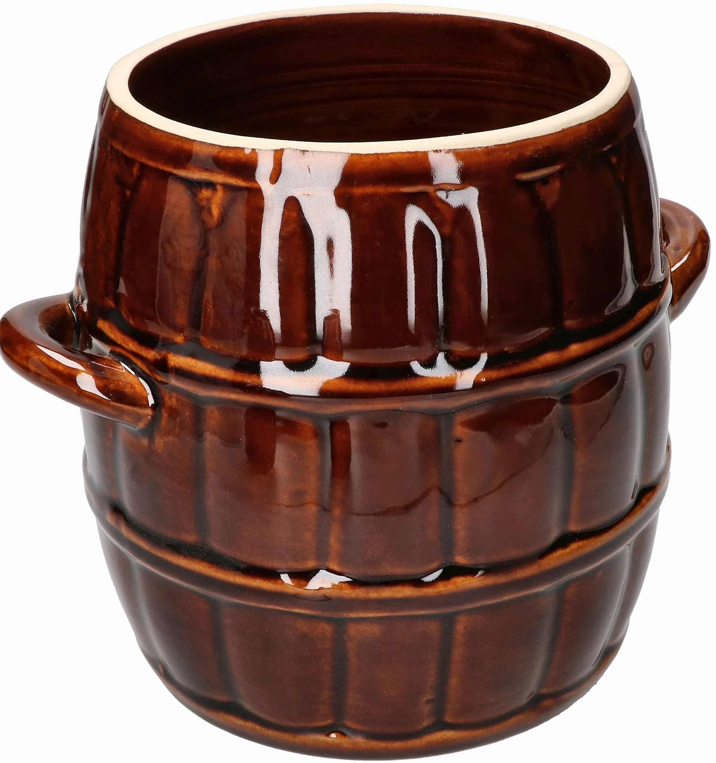 KOTARBAU Ceramiczny garnek beczkowy z kamionki, 3,2 l, brązowy - Garnek do kiszenia, Garnek do kiszonej kapusty, Marynator do grzybów - Odporny na kwasy, Nadaje się do mycia w zmywarce, Nadaje się do