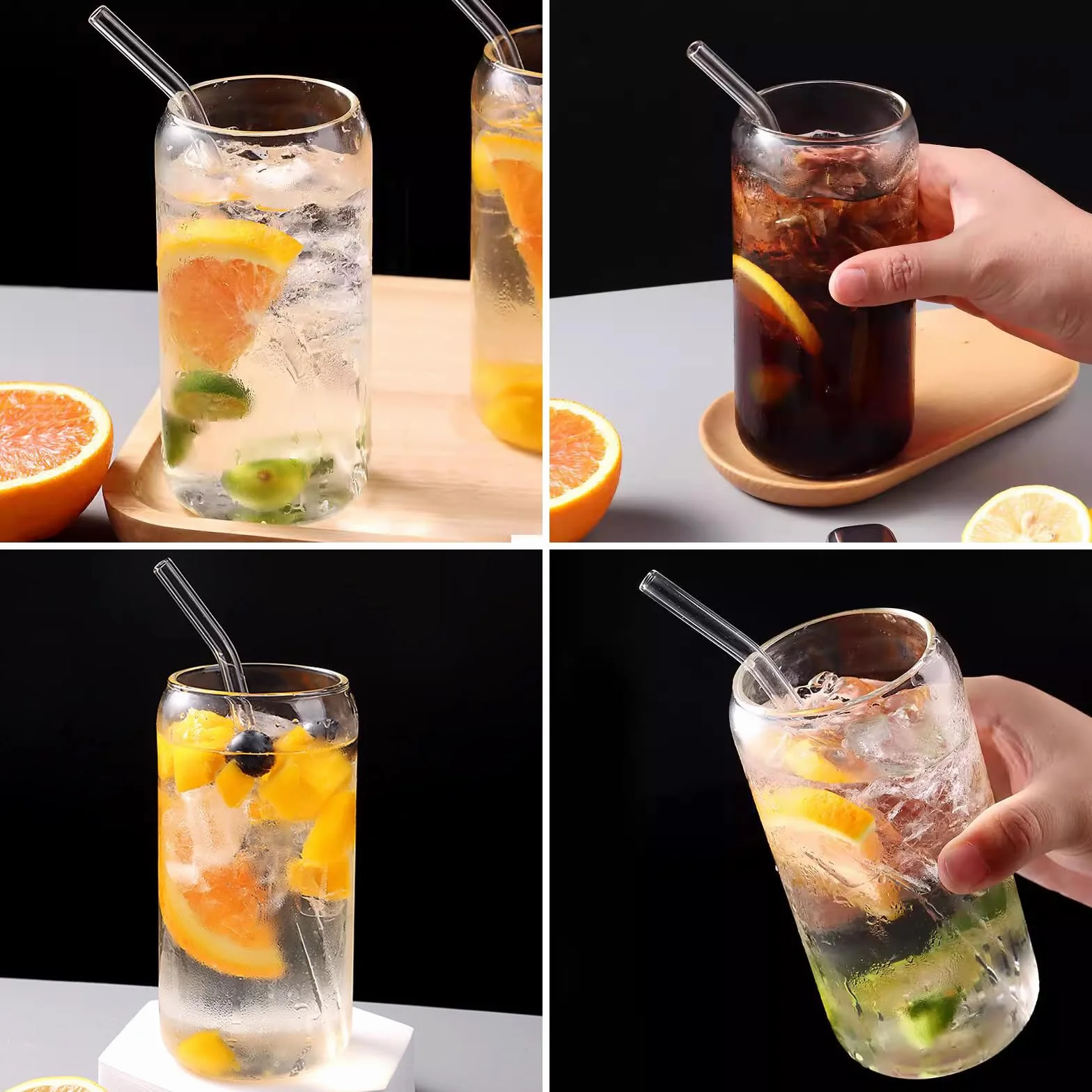 4 sztuki szklanek z pokrywką i słomką, szklanki koktajlowe z pokrywką i słomką, 500 ml, szklanki do koktajli do herbaty, coli, na kemping, imprezę