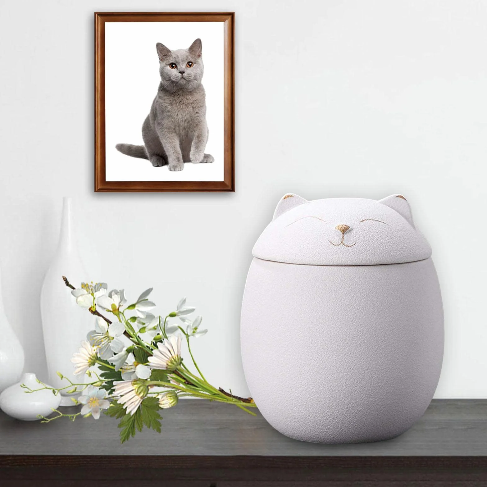 Ceramiczne pojemniki 500 ml urna na prochy pamiątki kot biały