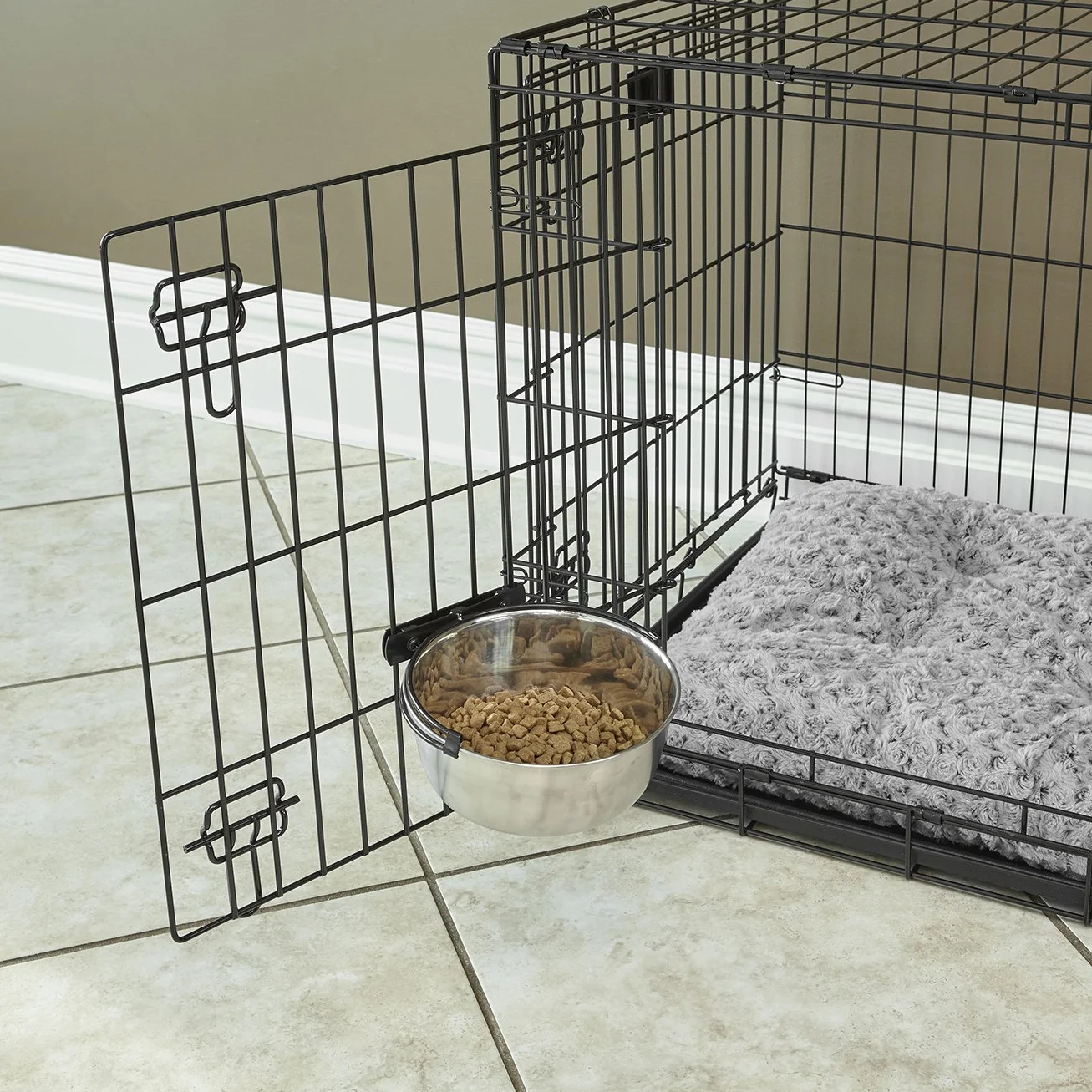 MidWest Homes for Pets Snap'y Fit miska na żywność ze stali nierdzewnej, miska dla zwierząt domowych, 1 qt dla psów i kotów, srebrna