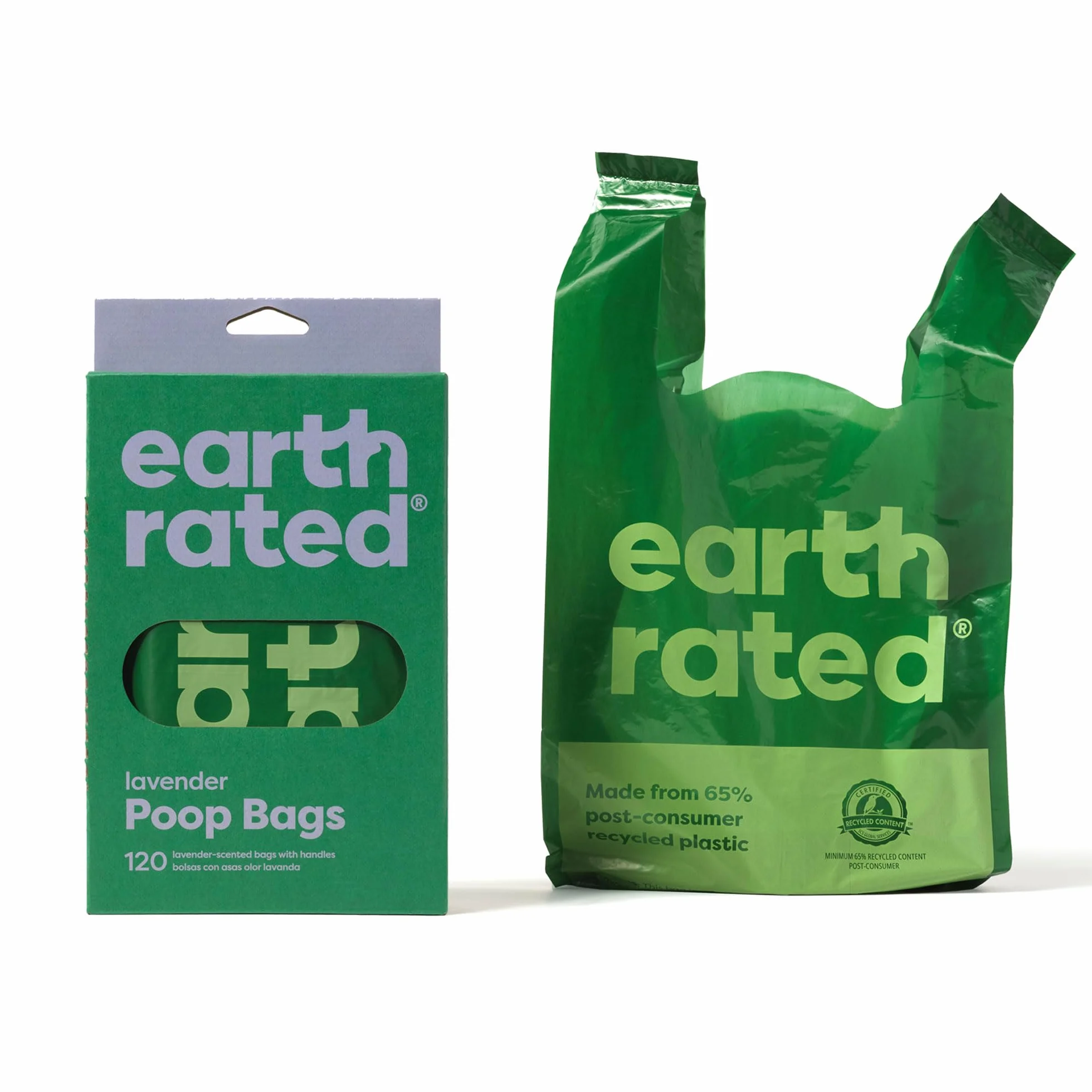 Earth Rated Woreczki na Psie Odchody z Uchwytami do Zawiązania, Grube i Gwarantowane Szczelne, Zapach Lawendy, 120 Sztuk