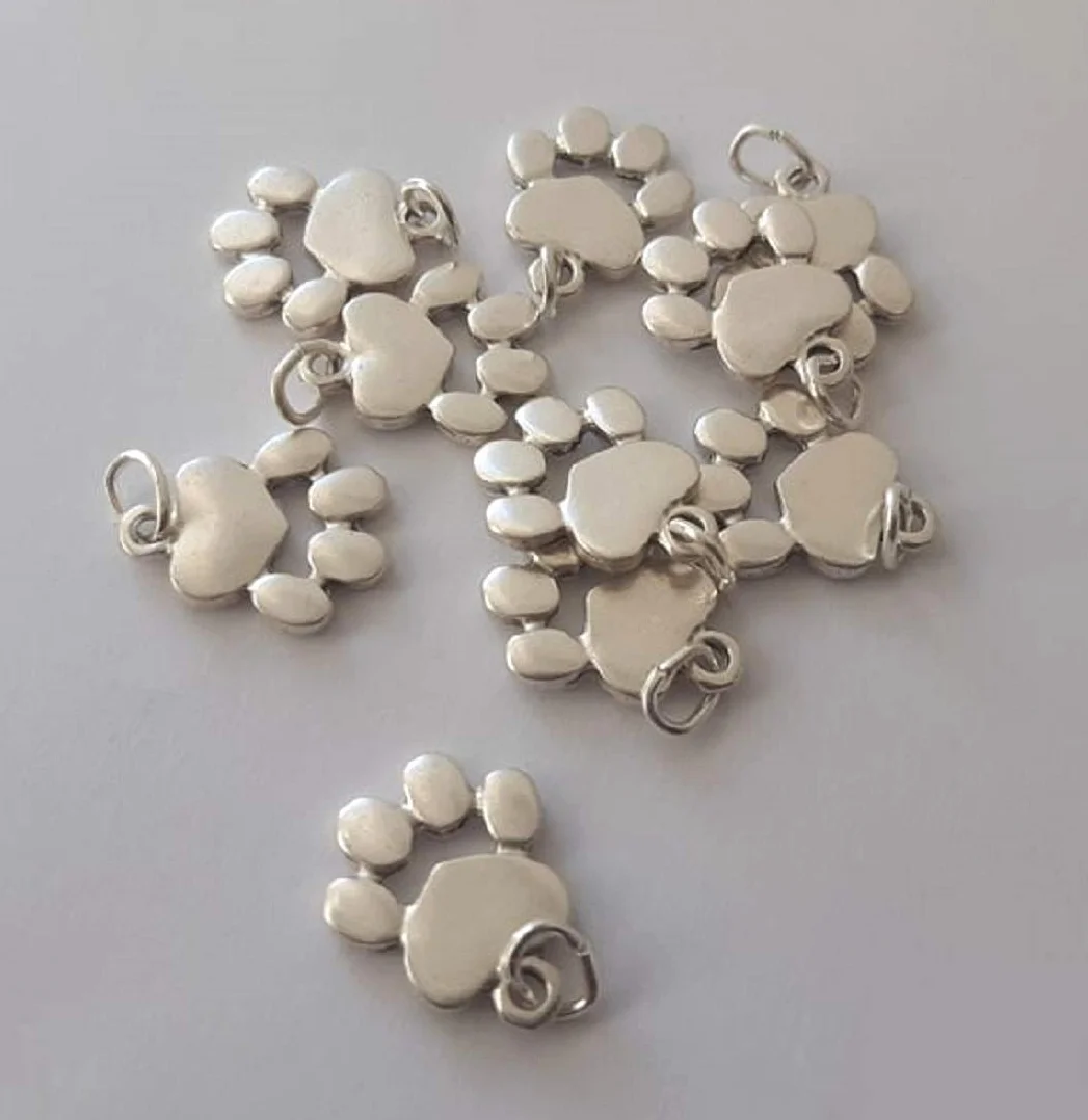 Srebrne pozłacane zawieszki w kształcie łapy psa i kota 10 sztuk charms do biżuterii