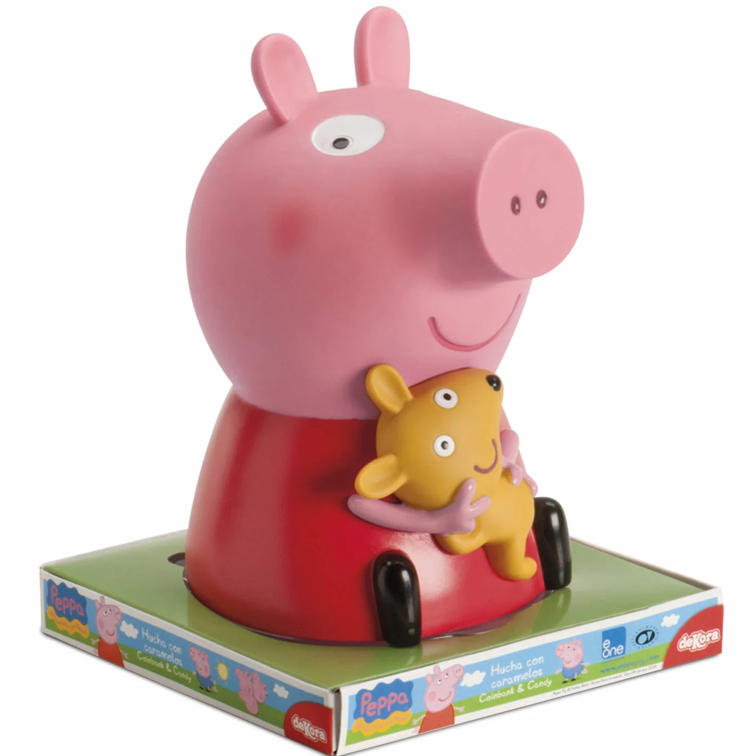 dekora – Skarbonka dla dzieci Peppa Pig – plastikowa skarbonka z 4 różowymi lizakami – 18 cm – trwała i bezpieczna – idealny prezent dla dziewczynek