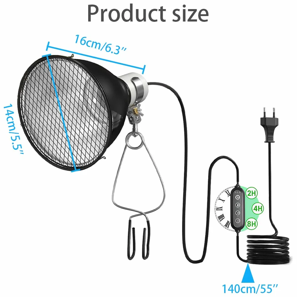 Lampa grzewcza dla gadów E27 200 W z timerem UVA/UVB/podczerwień do terrarium