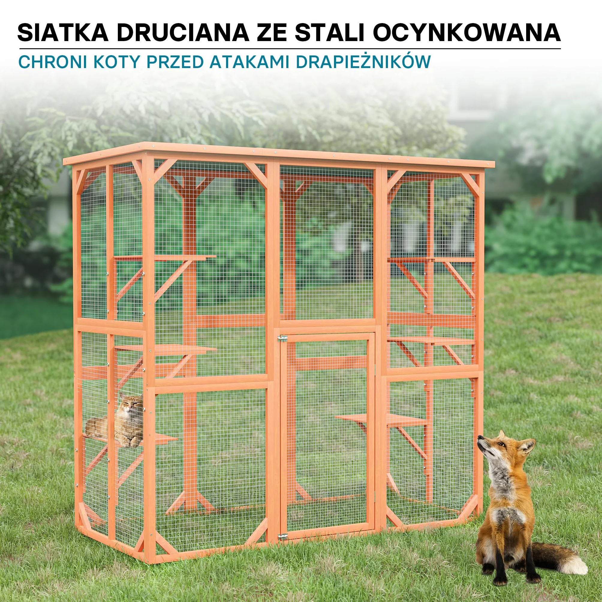 Wiltec Woliera dla kota 68 x 82 x 166,5 cm, wybieg z siatką ochronną, 6 poziomów