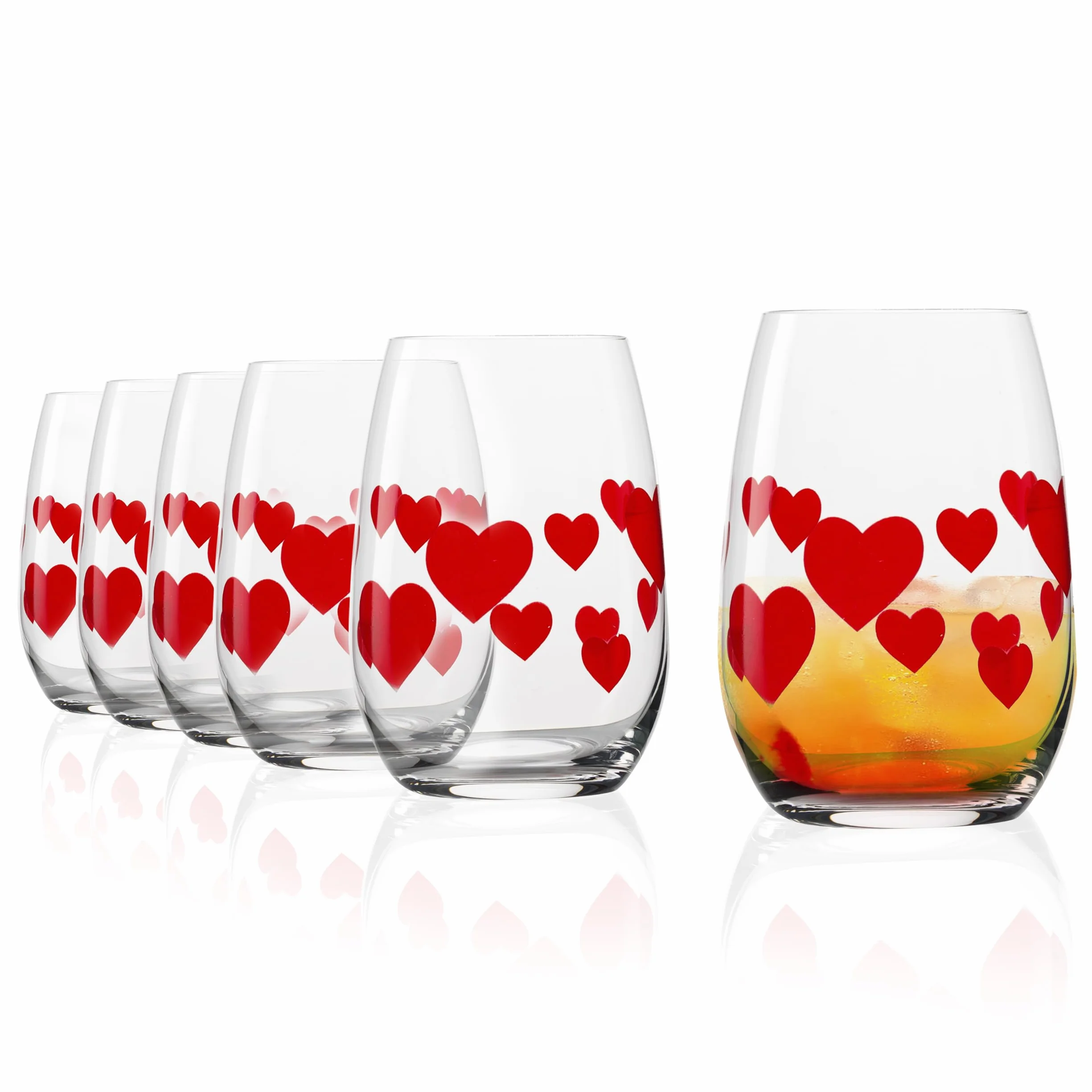 Stölzle Lausitz L'Amour Szklanki Czerwone Zestaw 6 szt. 335 ml – Eleganckie Szklanki do Wody z Motywem Serca – Kryształowe Szklanki do Soku – Nadające się do Zmywarki i Odporne na Uszkodzenia