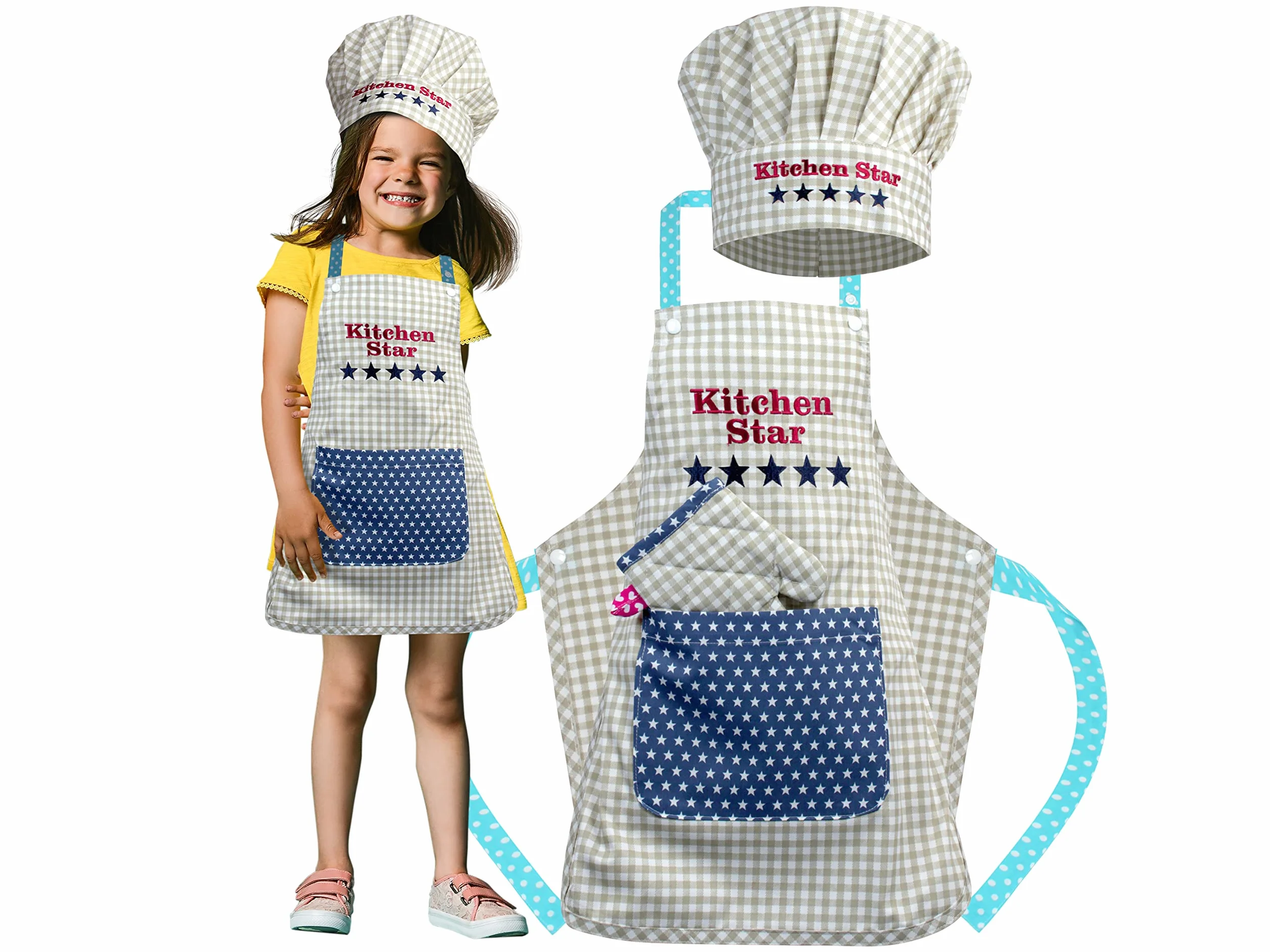 Kochmütze + Küchenschürze + Topfhandschuh für Kinder - 3teiliges Set 1428.2002,