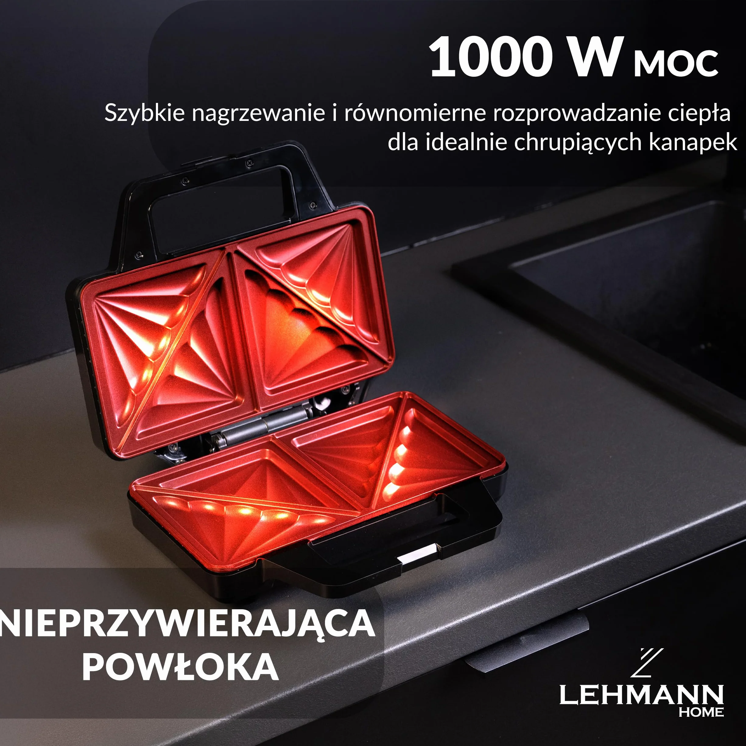 LEHMANN Opiekacz do kanapek XXL – bardzo duże płyty do kanapek – opiekacz XXL na 2 kanapki w kształcie muszli – powłoka zapobiegająca przywieraniu – wskaźnik gotowości – łatwe czyszczenie – 1000 W