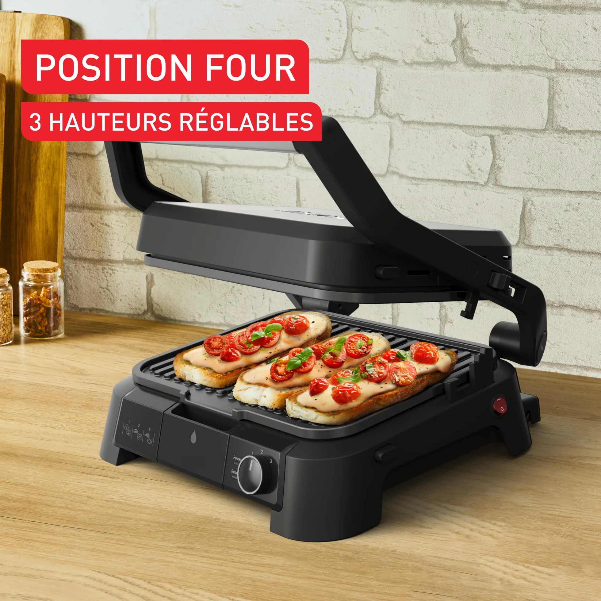 TEFAL GC510DE0 SuperGrill kontaktowy 3w1 3 wysokości, funkcja BBQ i rumienienia, powierzchnia 600 cm², regulowany termostat, 3 poziomy temperatury, powłoka nieprzywierająca, wyjmowana tacka, srebrny