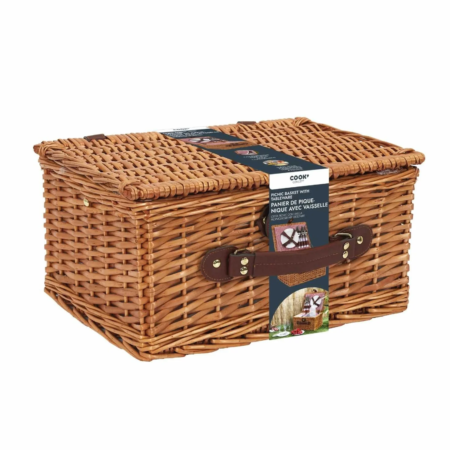 COOK CONCEPT, KA44501, Kosz piknikowy dla 4 osób 12 l, torba na drugie śniadanie i praktyczna lodówka, lekki i trwały, idealny na wycieczki na świeżym powietrzu, wymiary 19x38x29 cm, brązowy
