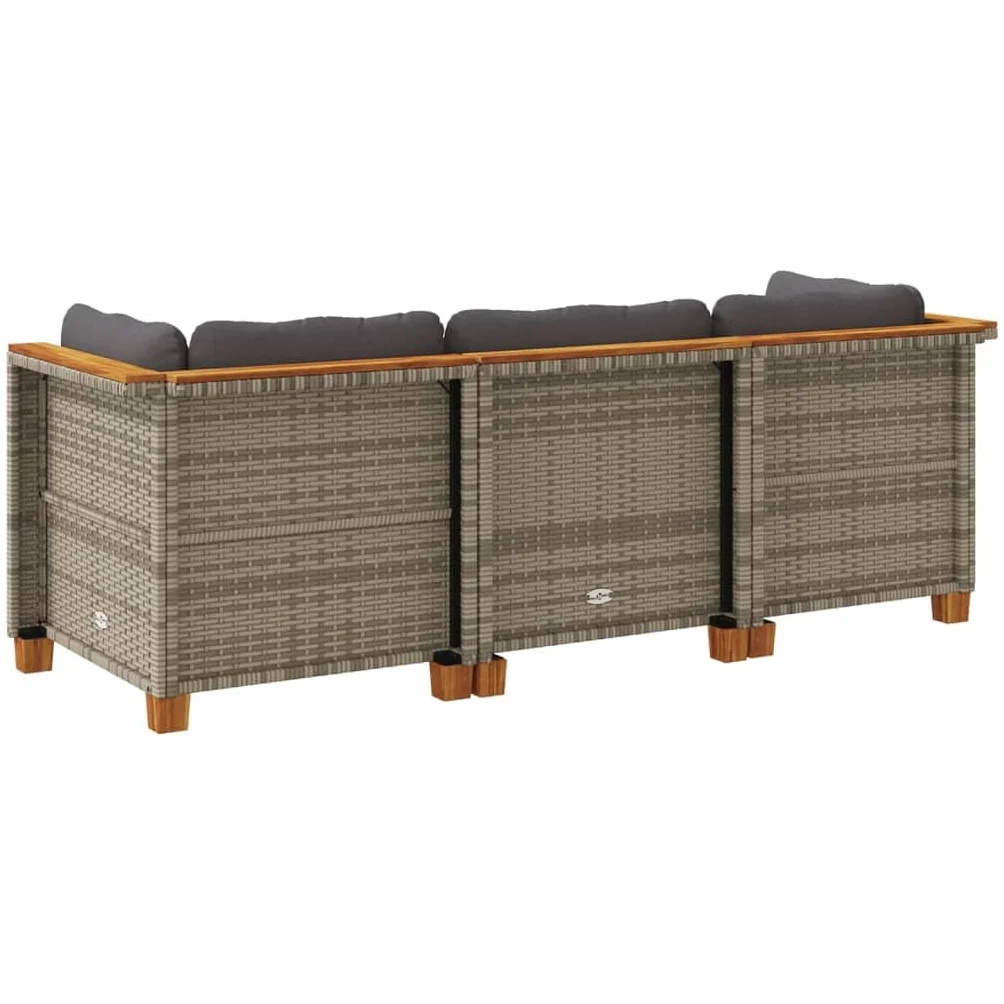 vidaXL 3-osobowa sofa ogrodowa z poduszkami, szara, polirattan, kanapa ogrodowa, siedzisko ogrodowe, sofa 3 osobowa, kanapy ogrodowe