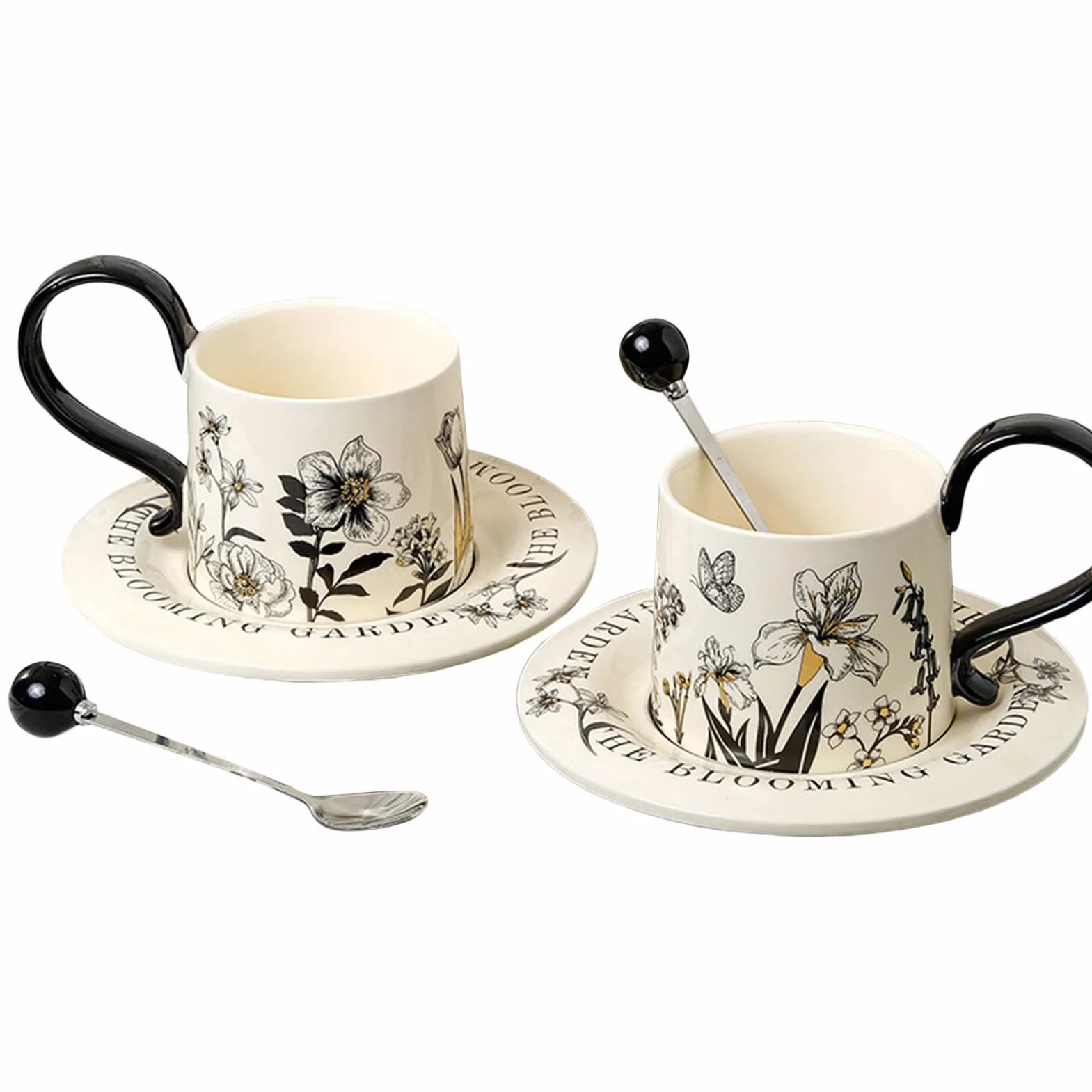 Kubek Do Kawy Zestaw Naczynia do Picia 260 ml ze Spodkami i Łyżeczkami | Ceramiczne Kubki Do Cappuccino Do Cappuccino Mleka Soku Piwa Do Kuchni Kawiarni Restauracji Domu Na Urodziny I Boże Narodze
