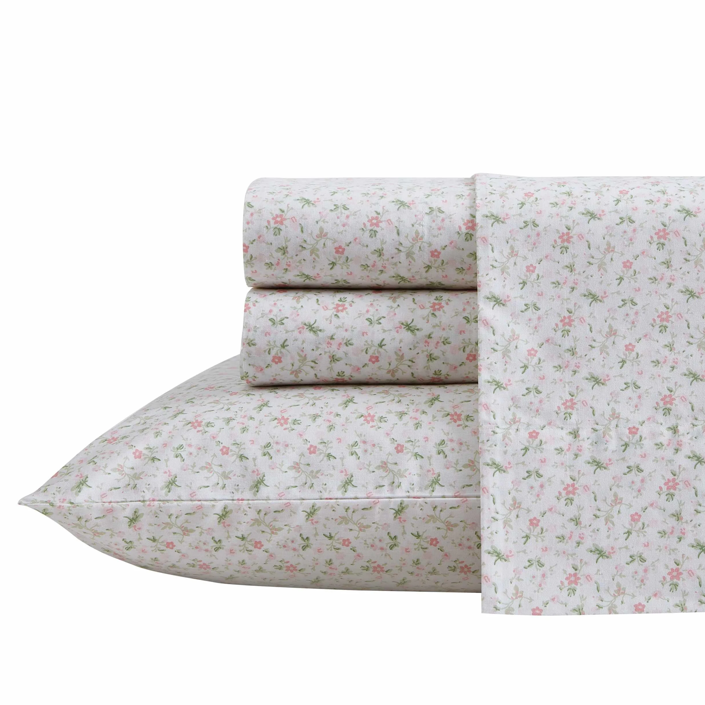 Laura Ashley Prześcieradła w rozmiarze Twin XL, zestaw pościeli z bawełny perkalowej, lekka i oddychająca dekoracja domu, kolor różowy (Evie Pink), rozmiar Twin XL
