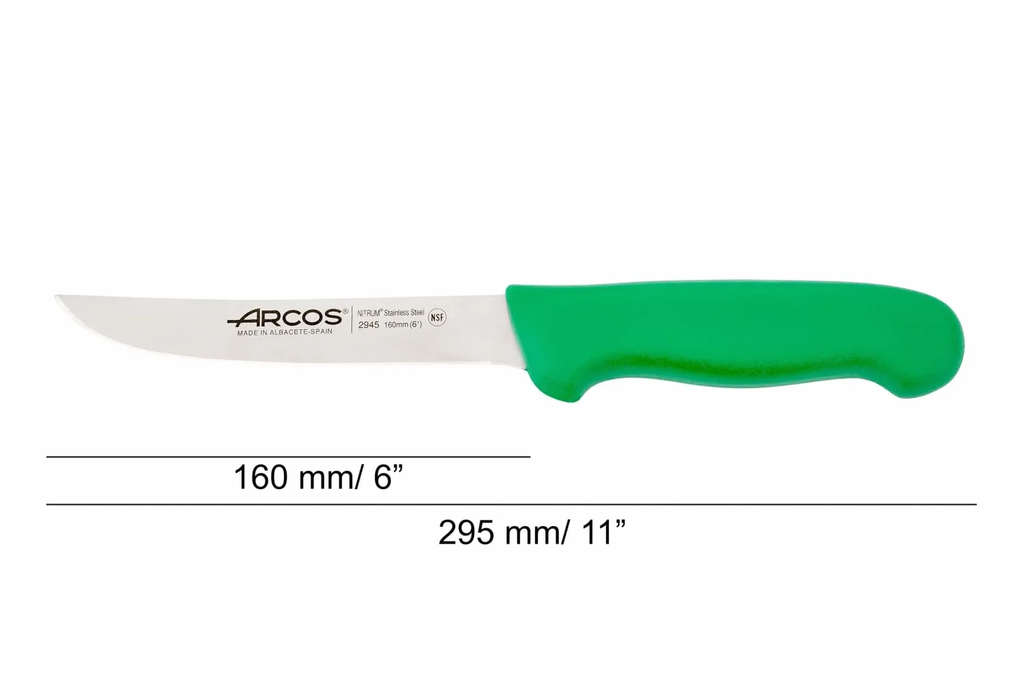 Arcos 294521 seria 2900-boning nóż nóż nitrm 160 mm (6,30 cala) - uchwyt polipropylenowy zielony kolor, stal nierdzewna 18/8