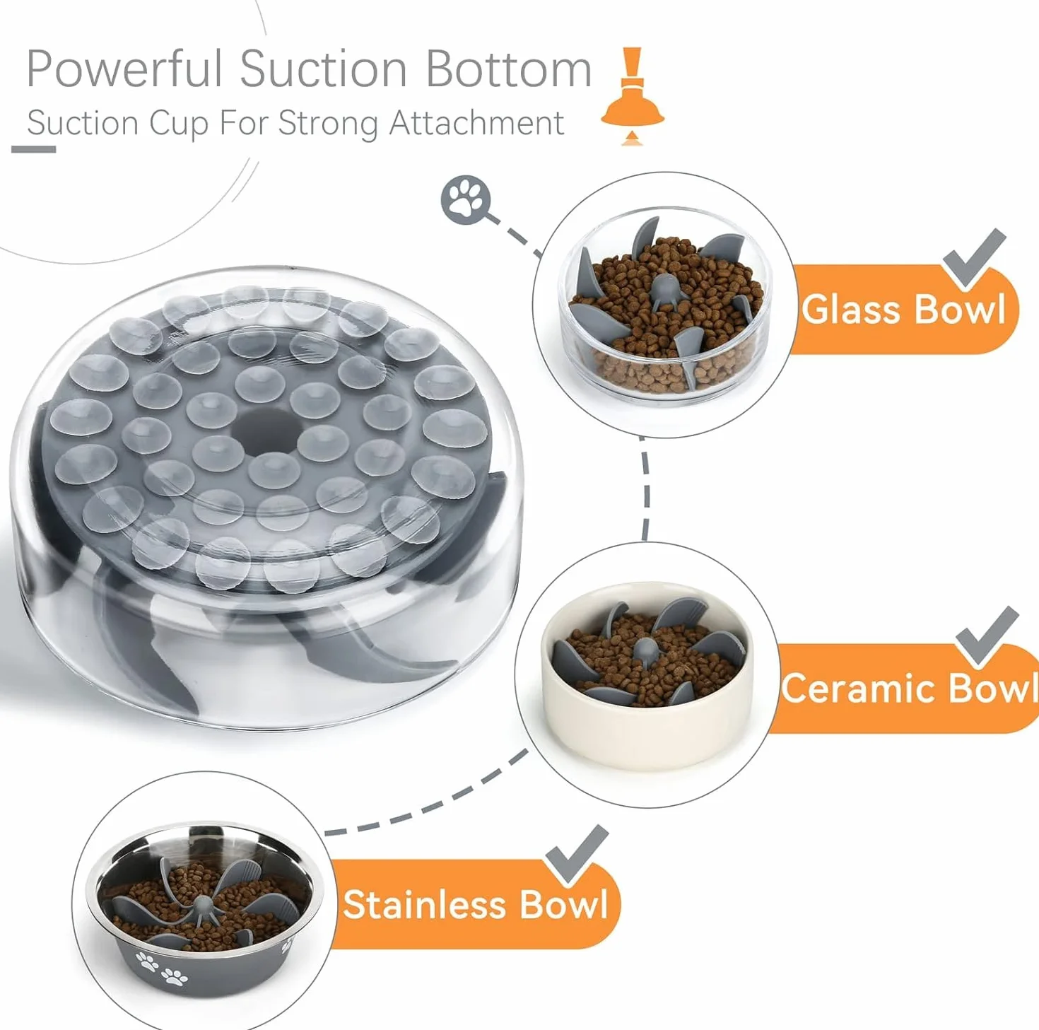Qcwwy Wkładka do miski dla psów o powolnym podajniku, silikonowa wkładka, wkładka Sprial z mocną przyssawką, dla małych, średnich i dużych psów, podwyższone podstawowe naczynie