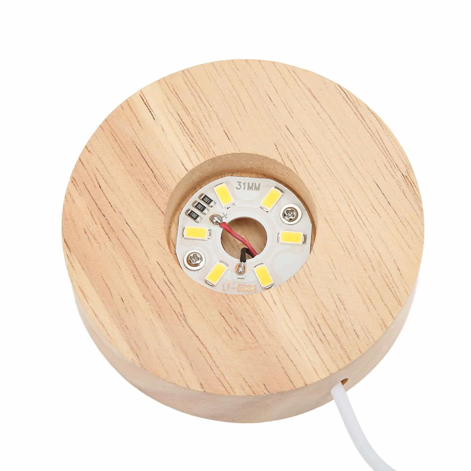 Podstawa do wyświetlacza LED, luksusowa drewniana podstawa LED z zasilaniem USB, średnica 8 cm, solidne dębowe drewno do prezentacji kryształów, szkła artystycznego i biżuterii