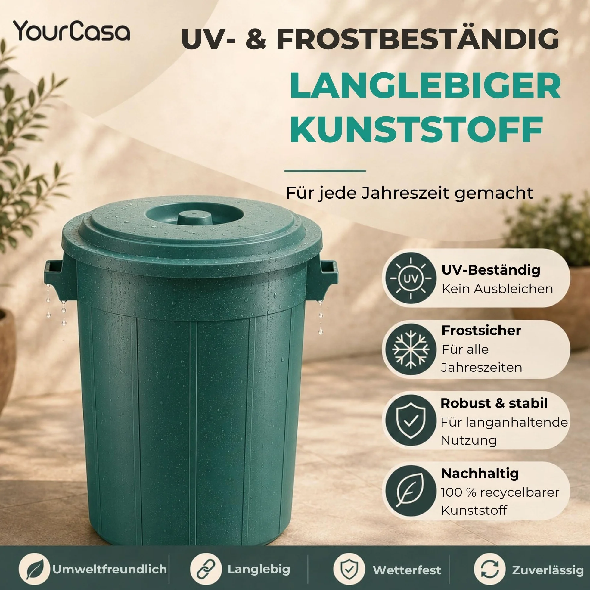YourCasa Pojemnik na śmieci 2 x 50 l – kosz na śmieci z pokrywką – pojemnik z uchwytami do przenoszenia do ogrodu – pojemnik na pokarm lub deszczówkę, mały pojemnik na wodę – mały uniwersalny pojemnik