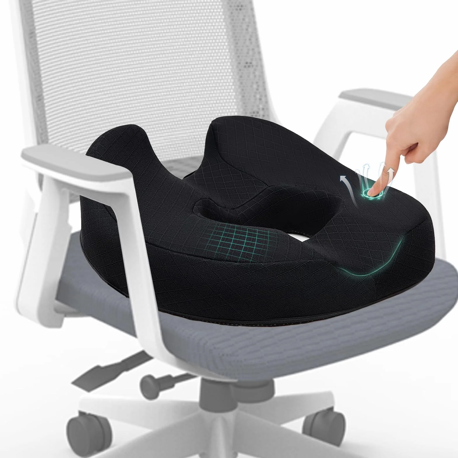 Donut Pillow Poduszka siedziska na kość ogonową, twarda podkładka z pianki memory Coccyx Poduszka pączka do długiego siedzenia,krzesło do gier i poduszka do siedzenia samochodu - czarna 15.5 * 17.5 * 5.5in