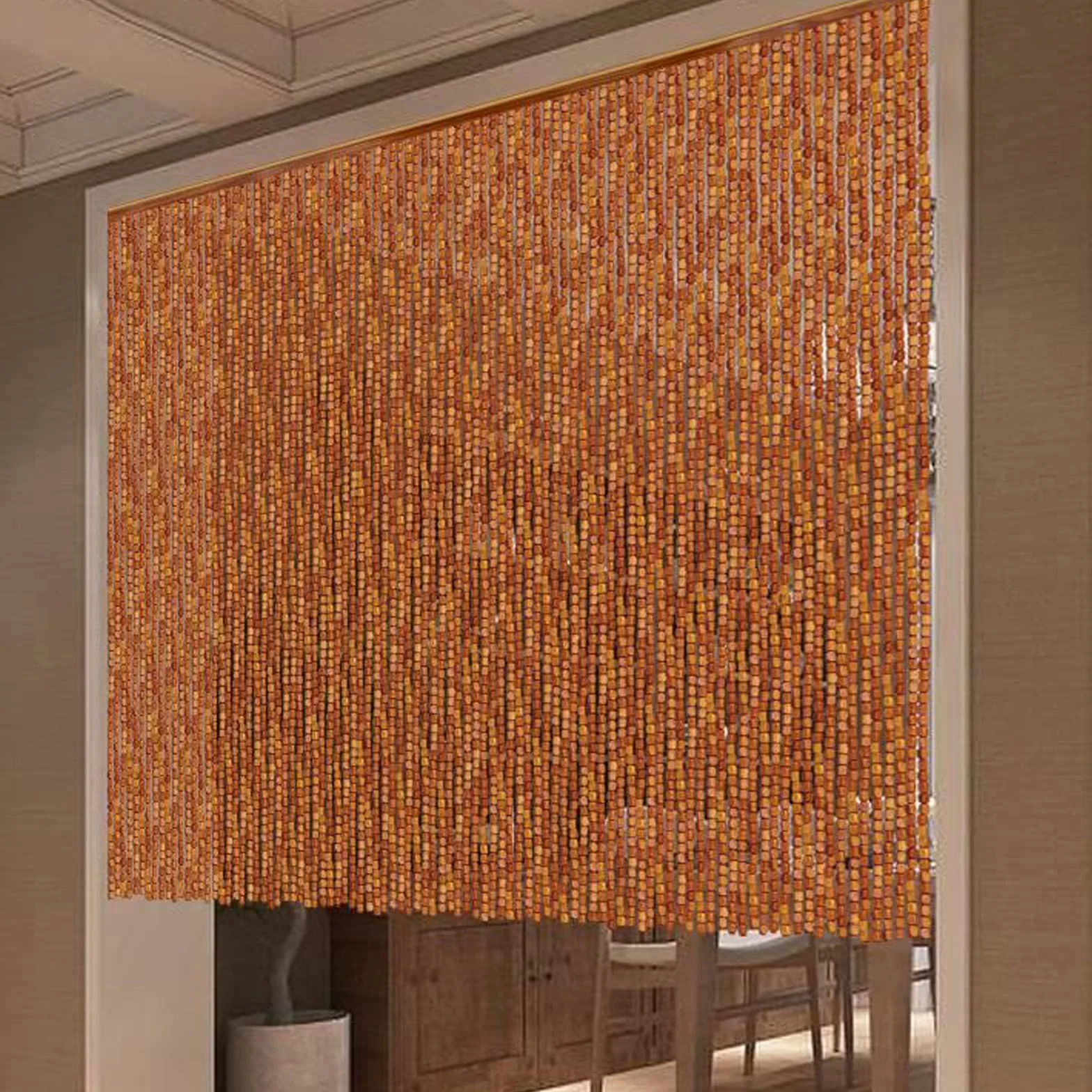 Ręcznie wykonana ścianka działowa z naturalnego drewna i koralików bambusowych, 140 pasm, 140 x 180 cm