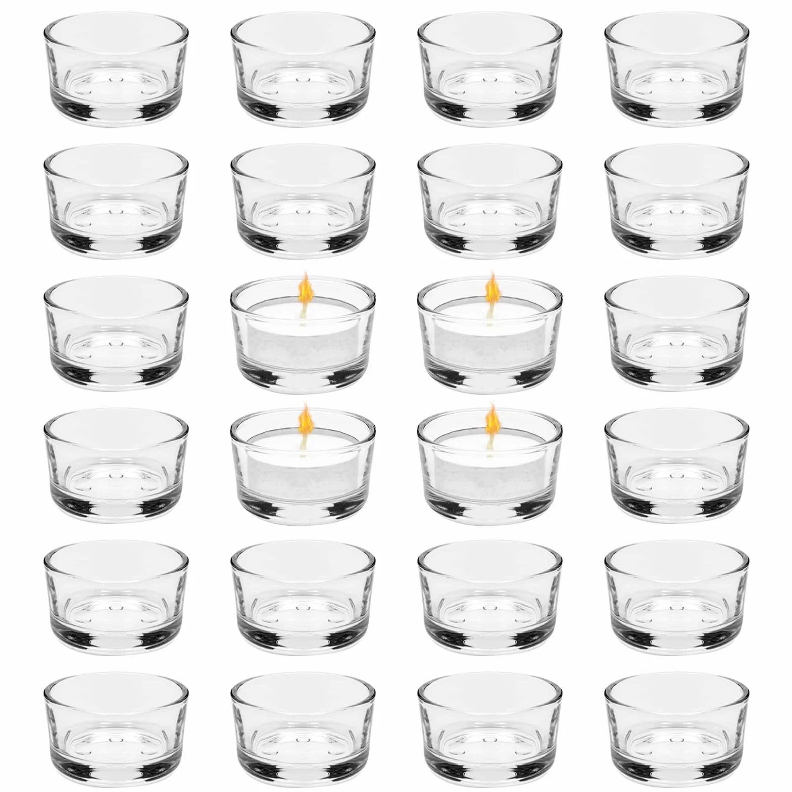 Zestaw 24 szklanek tealight 4,5 cm, przezroczyste świeczniki na podgrzewacze, dekoracje domowe, mini świeczniki na stół, na weselne