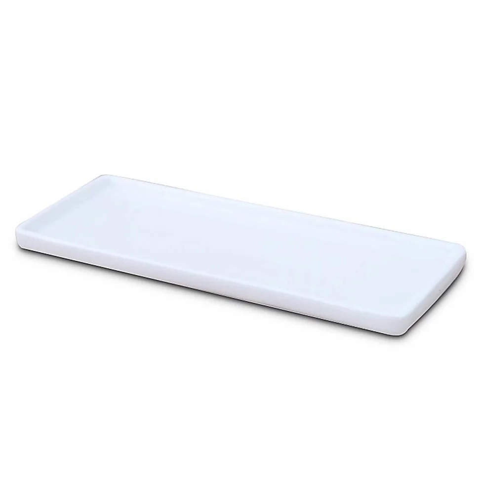 Ceramic Vanity Tray Small Rectangle, Bathtub Tray Bathroom Organizer, Cosmetics Holder for Tissue Candle Towel Plant Jewelry Ring Dish Dresser Perfume Shampoo-White(1 Pc)(Large)