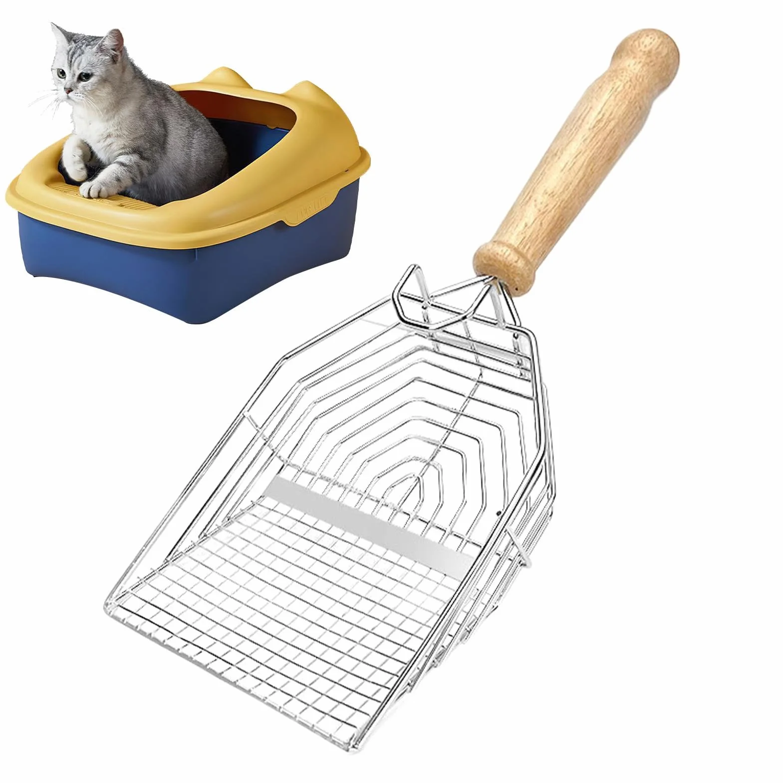Kitty Scooper Długa rączka Litter Sifter, stal nierdzewna, łyżka do butów dla kota, 11,57 x 4,53 x 2,2 cala, Biały