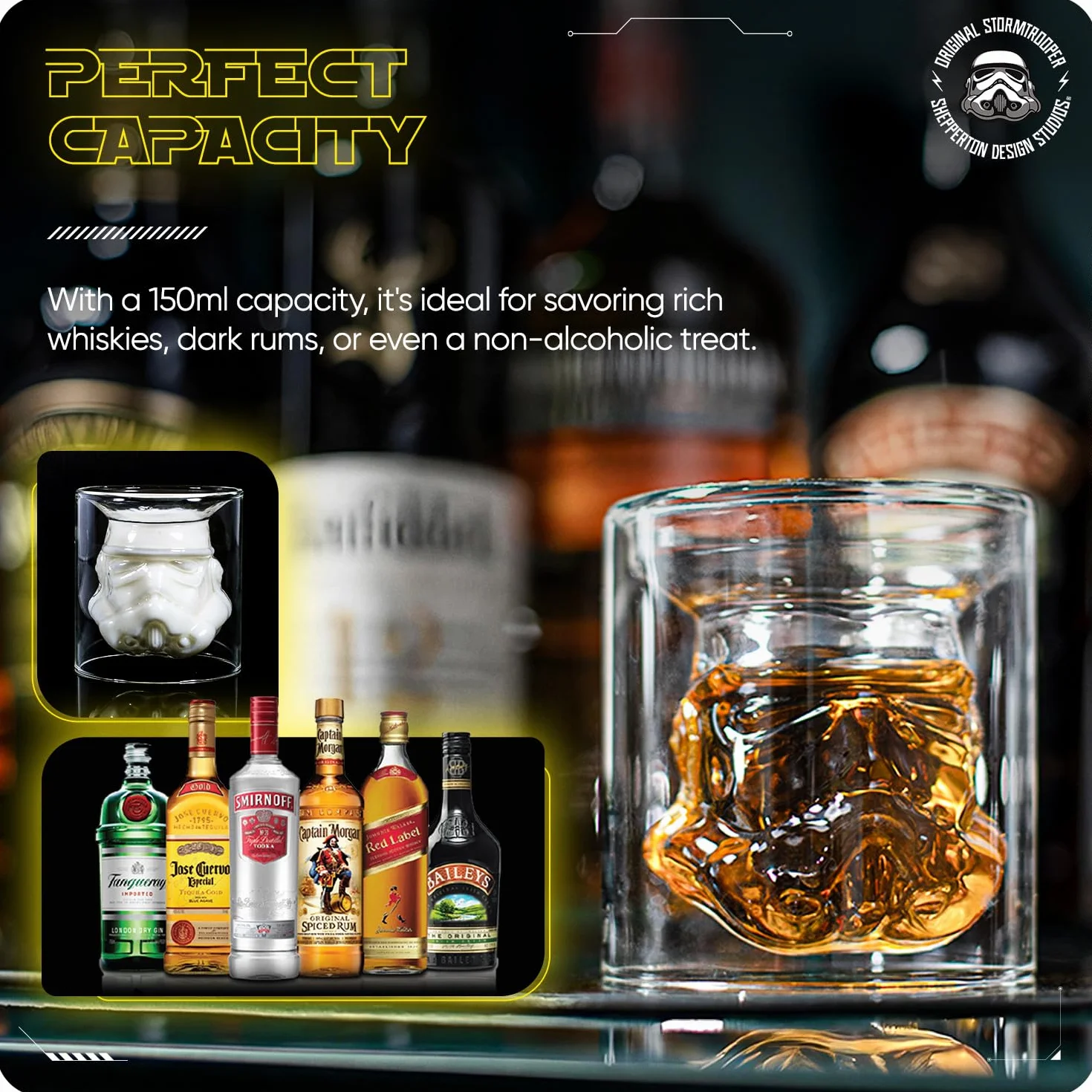 Oryginalna odwrócona szklanka do whisky, przezroczysta, do whisky, burbonu i szkockiej, 150 ml, idealna szklanka do whisky, szklanka do rumu, prezent dla mężczyzn - ThumbsUp!