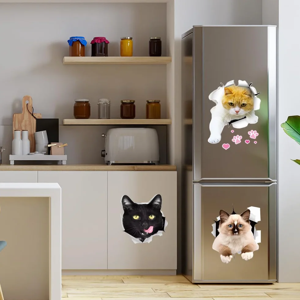 Śliczne naklejki 3D z motywem kota, usuwalne naklejki ścienne i na lodówkę, naklejki ścienne z kotem, tapeta, samoprzylepna naklejka do sypialni, łazienki, toalety, samochodu, 12 szt
