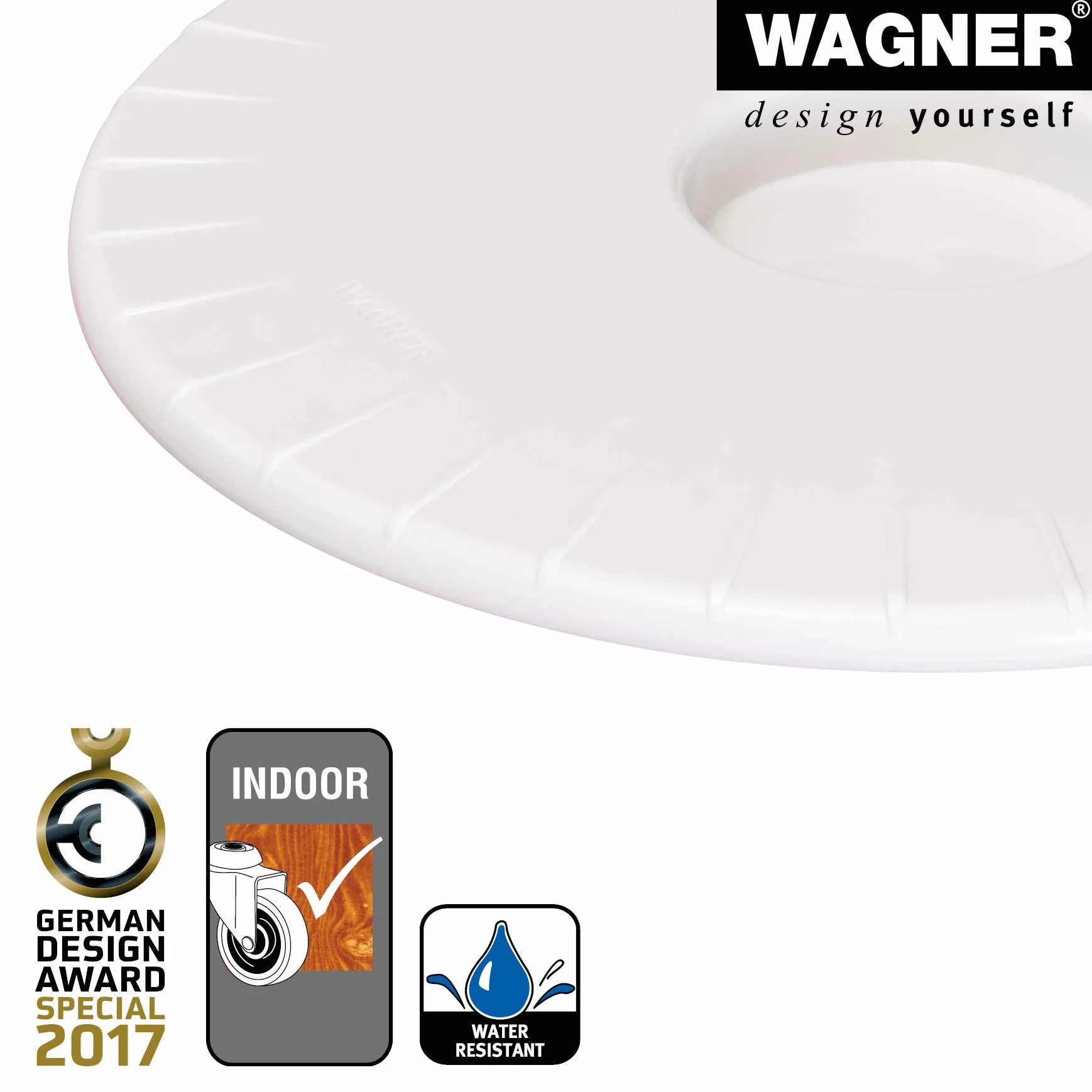 Wagner Ultra FLAT 20045101 wałek do roślin o średnicy 30 x 3 cm, do użytku wewnątrz z lekkimi łożyskami kulkowymi, wyjątkowo płaski wałek z tworzywa sztucznego ABS, biały, wodoodporny, nośność 100 kg