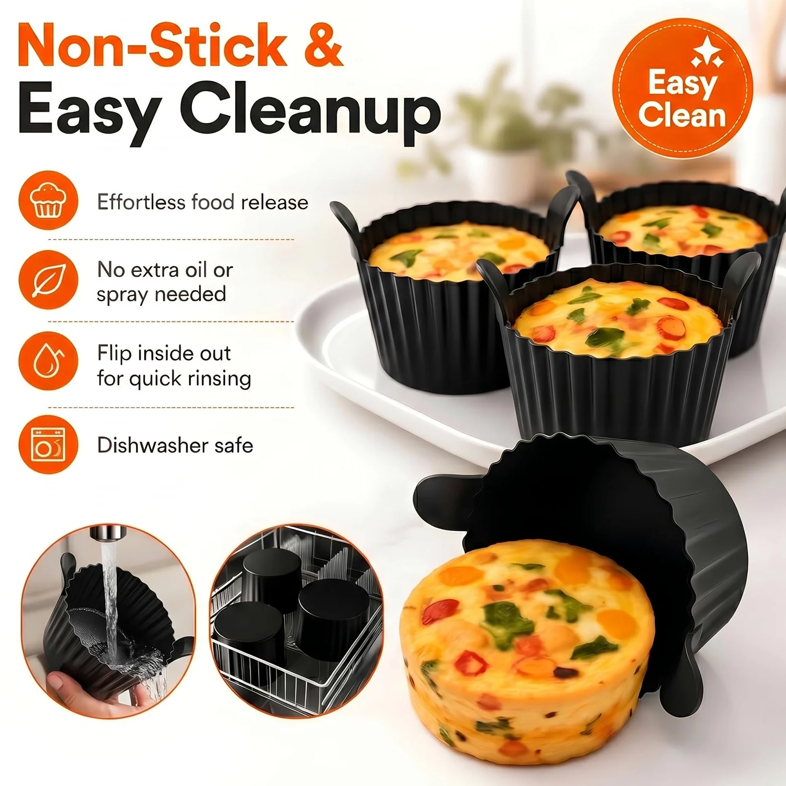 Zestaw 8 silikonowych foremek do muffinek Airfryer z uchwytami, silikonowa forma do muffinek do frytkownicy powietrznej, nieprzywierające foremki do zapiekanek do frytkownicy powietrznej, piekarnika i