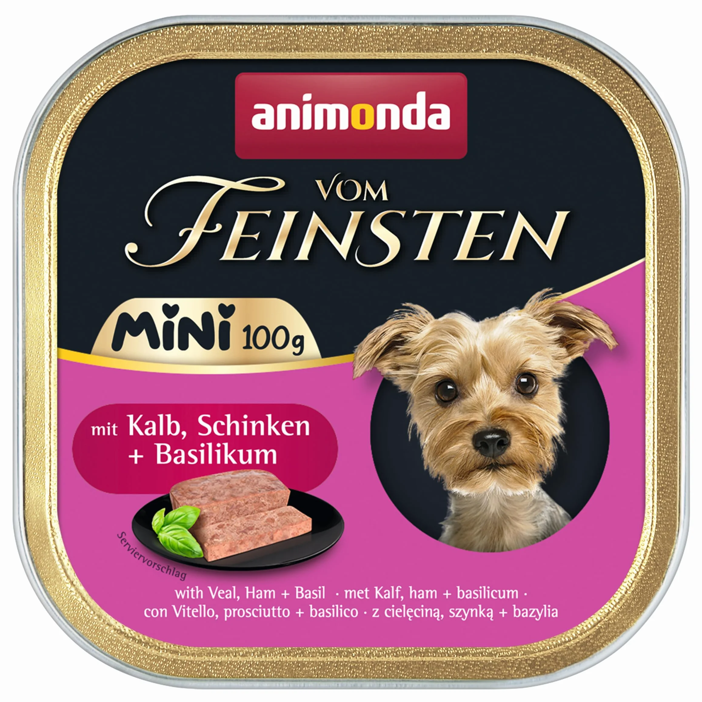 animonda Vom Feinsten Adult Mini mokra karma dla psów małych ras cielęciną szynką bazylią 32 x 100 g