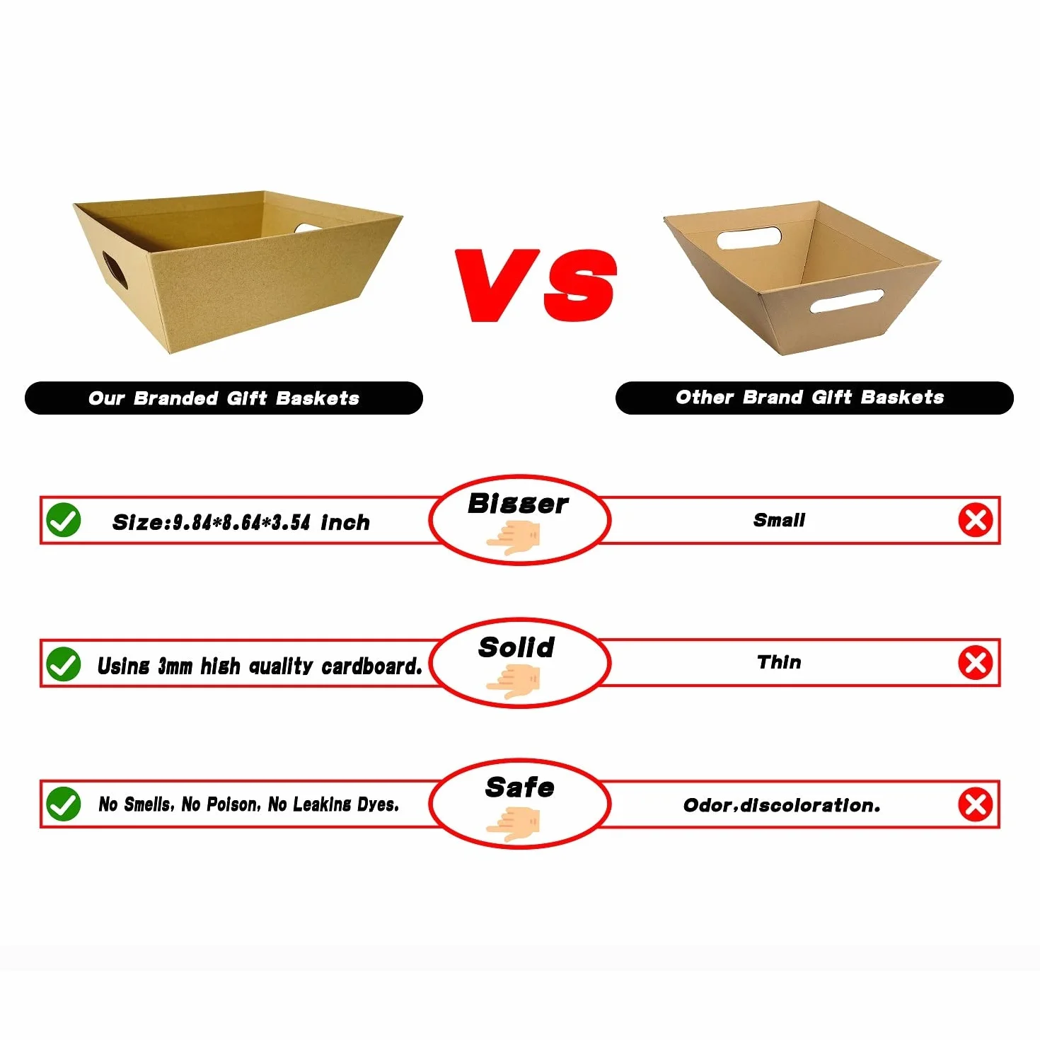 Baskets For Gifts Empty, 6 PCS Sturdy Diy Bulk Gift Basket Kraft Market Tray Cardboard Basket With Handles, Gift Baskets Kit Supplies Wrap To Fill For Birthday Christmas Valentines Thanksgiving