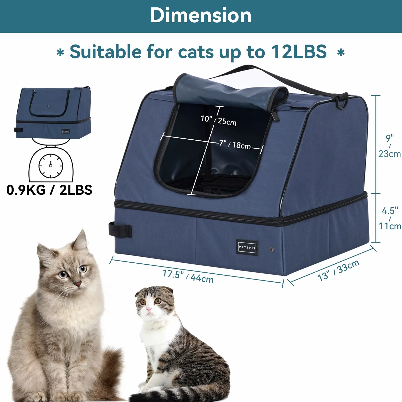 Petsfit Składana kuweta podróżna dla kota z pokrywką, przenośna, wodoodporna, niebieska 44x33x34 cm