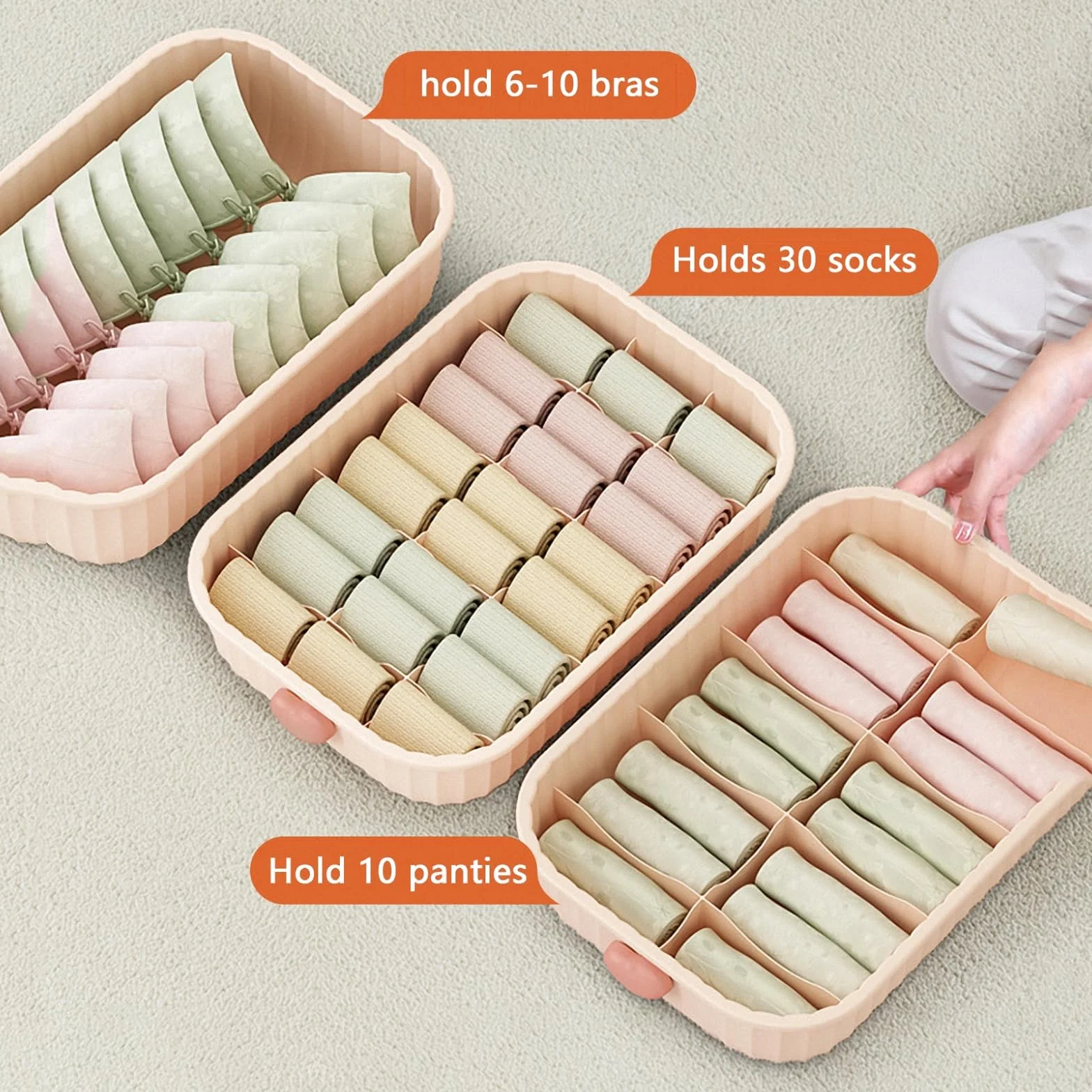 szuflada pod biurkiem, Organizer na biustonosze, majtki, skarpetki, szuflada ubrania, domowe, różowa 4, rozmiar(Pink3)