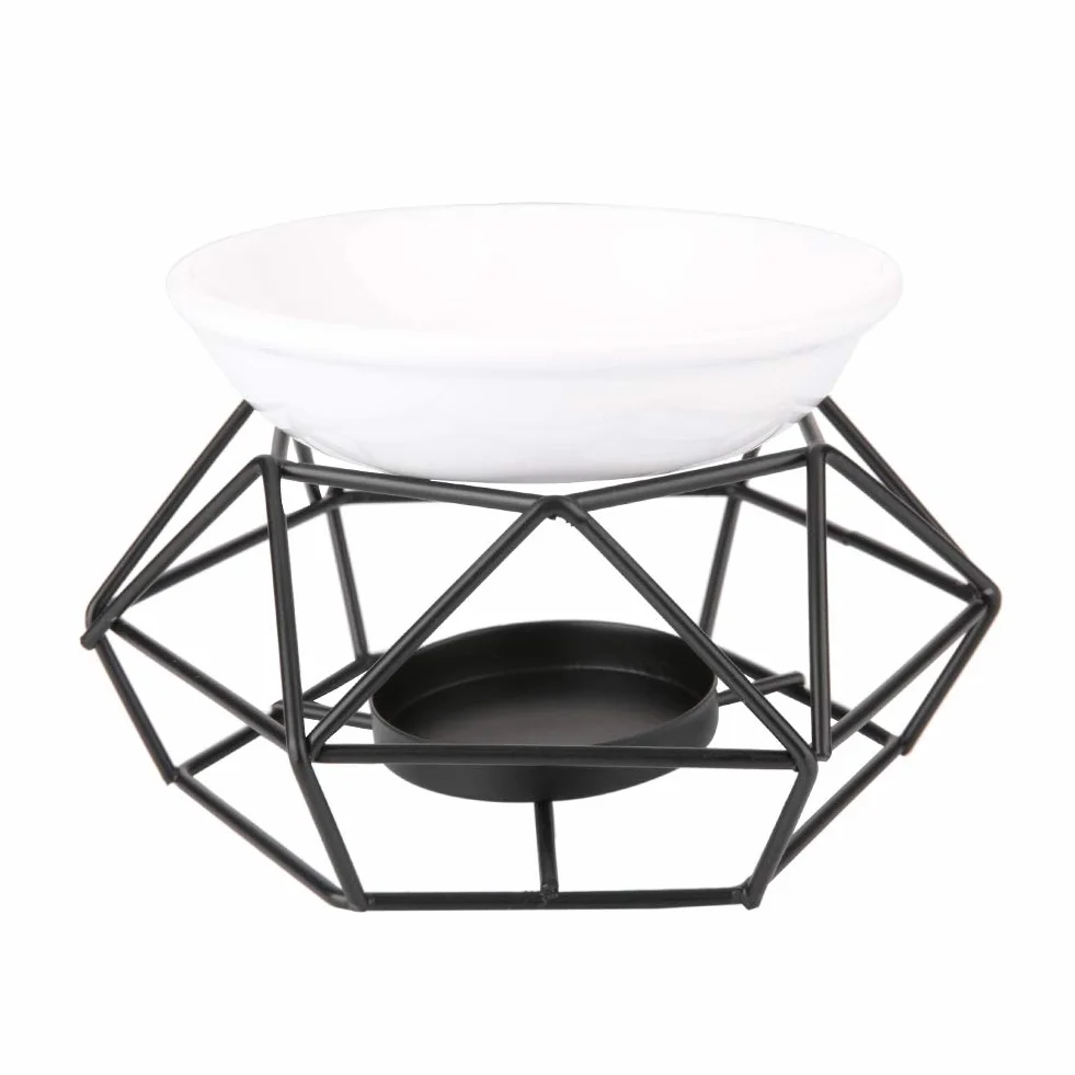 Geometryczny palnik olejkowy z ceramicznym żelazkiem olejkiem eterycznym palnik zapachowy świecznik do palnika olejowego z miską do biura domowego sypialni salonu