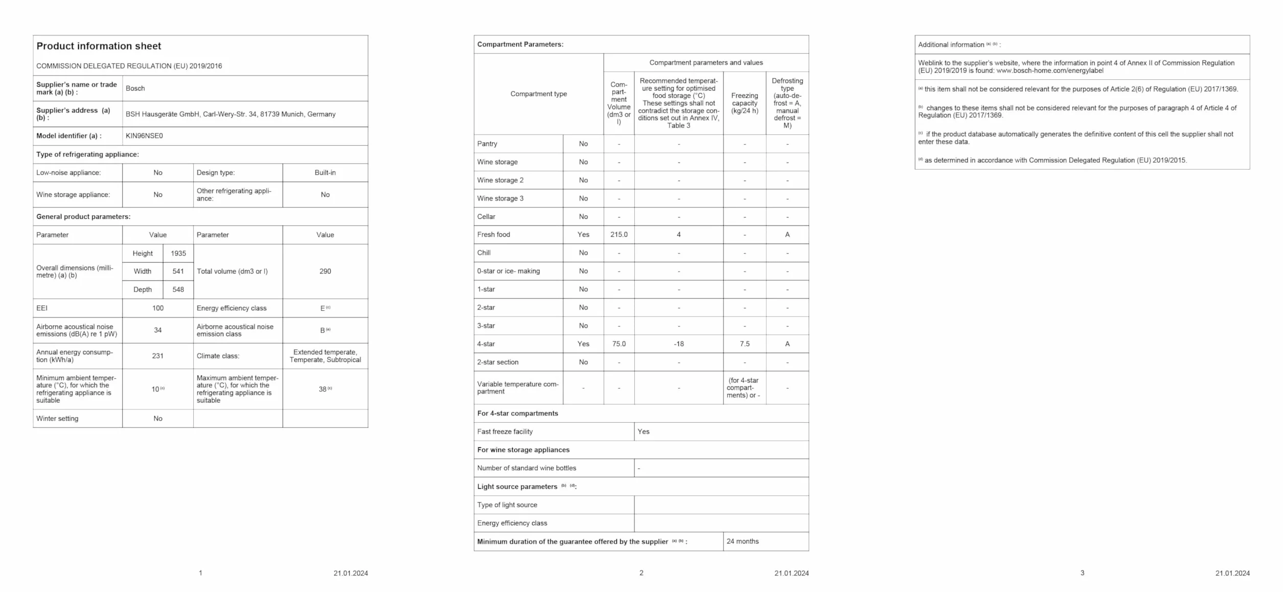 Bosch KIN96NSE0 seria 2 lodówko-zamrażarka do zabudowy, wnęka 194 x 56 cm, chłodzenie 215 l + zamrażanie 75 l, 11% większa pojemność chłodzenia, nigdy więcej rozmrażania, równomierne oświetlenie