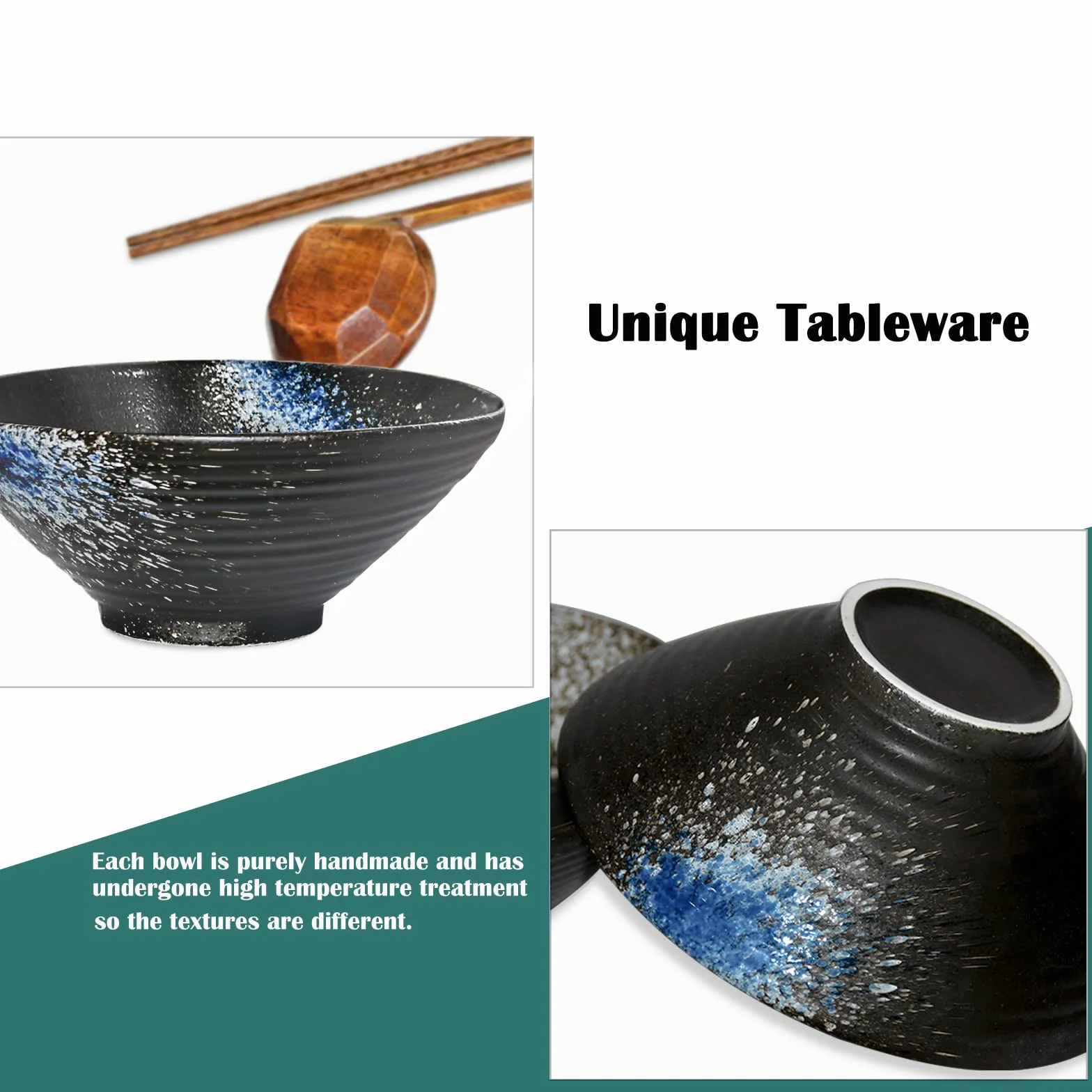 Ramen Bowl Ceramic, 2 zestawy (6 sztuk) Ramen Bowl z łyżkami i patyczkami, bezsaskową japońskie potrawy do ramen, sałatki, musli, 1000 ml, 20 x 20 x 9 cm
