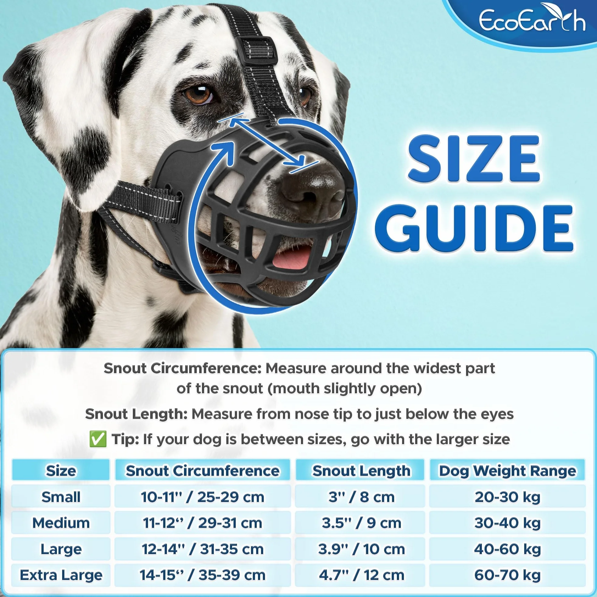 EcoEarth Dog Muzzle Durable Basket Muzzle for Large Dogs Extra Large Black Adjustable Breathable Mouth Guard