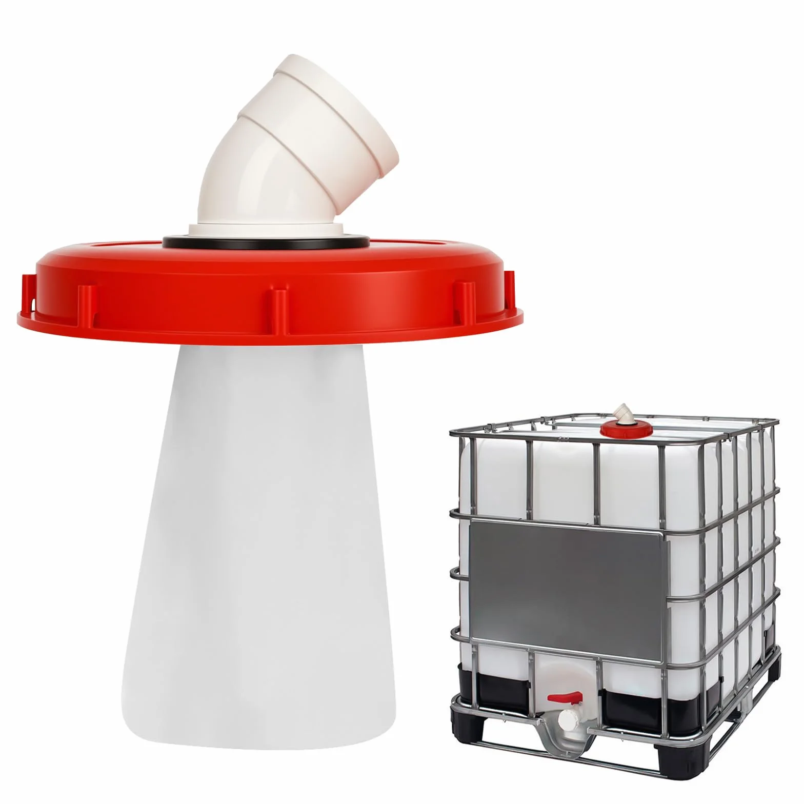 IBC filtr pokrywki 45°, pokrywa IBC, pokrywa zbiornika 245 mm, filtr wody deszczowej, nylonowy, zmywalny, z pokrywką, łukiem, akcesoria do zbiornika na wodę
